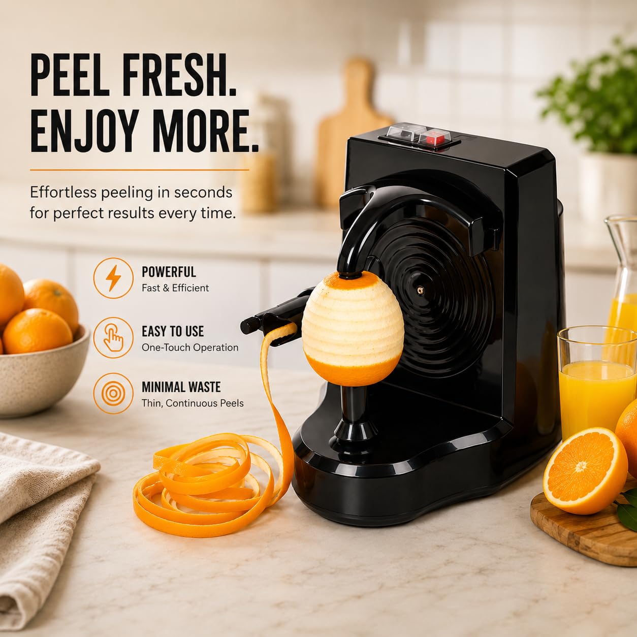 Pelador Eléctrico de Frutas y Verduras, Máquina Automática para Pelar Naranjas, Cítricos, Manzanas y Patatas, Cuchilla de Acero Inoxidable, Negro (Negro)