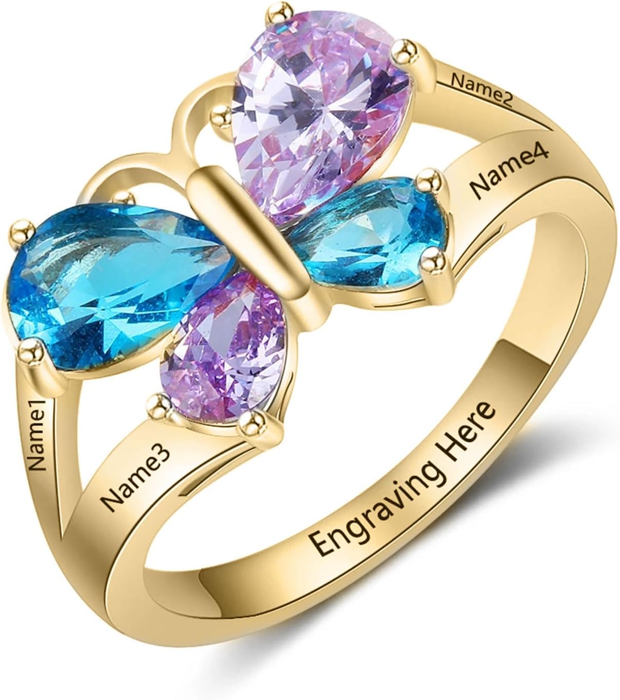 Christmas Mothers Day Gifts 10K 14K 18K Gold Personalized Mothers Ring Customized Gold Name Ring with 2-4 Birthstones Family Jewelry Gifts For Mom Grandma Wife