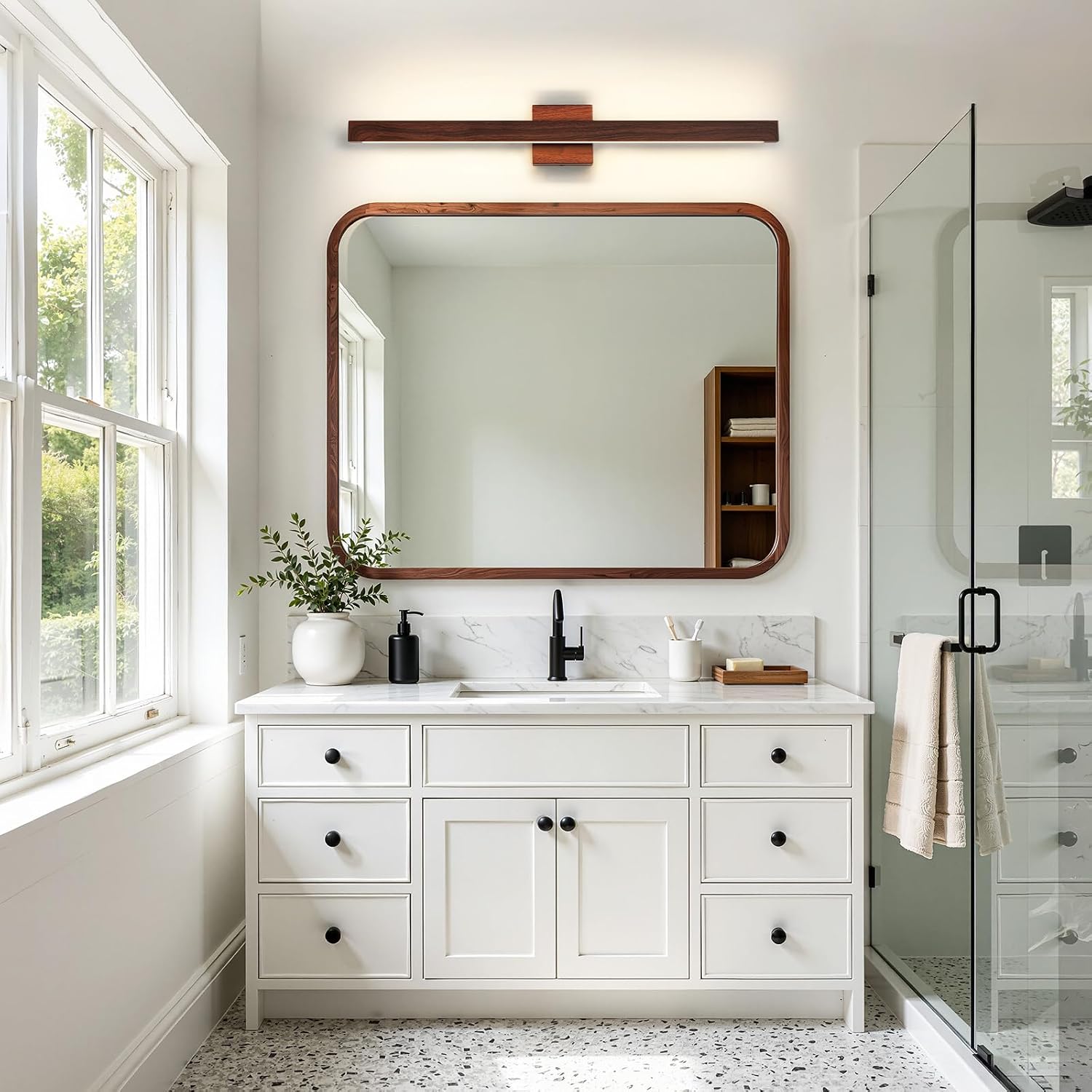 Bathroom Vanity Light 32 Inch, 26W Dimmable 5CCT LED Bathroom Light Fixture Over Mirror Brown Wood Finish Vanity Lighting Fixture Bar with Up & Down Lighting for Restroom Bedroom image 4