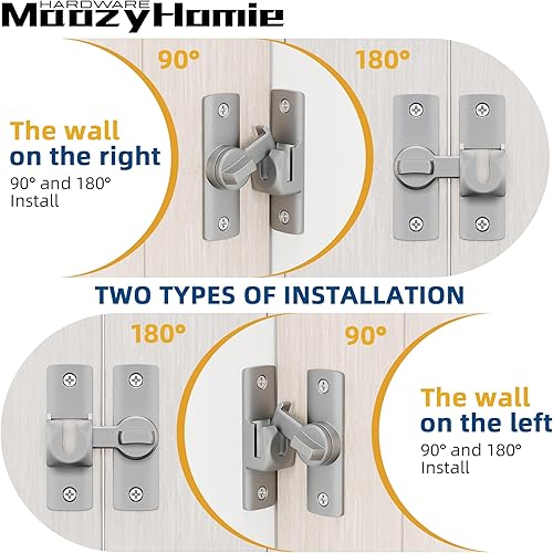 Miniatura 5 de Pestillo de puerta abatible, cierre de puerta de granero de 90180 grados, pestillo de bloqueo de puerta de ángulo recto plateado, herrajes para