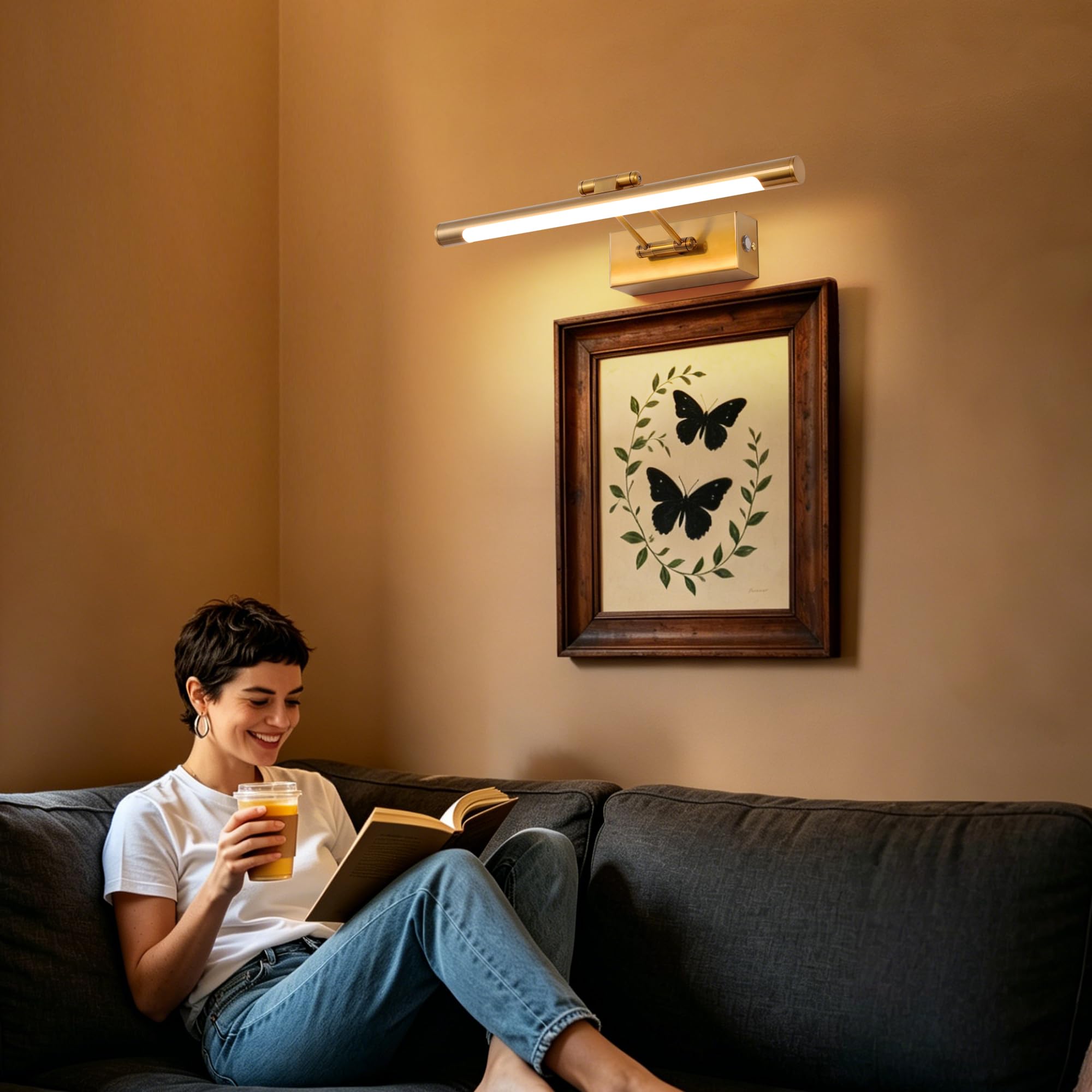 Applique Murale Salle de Bain Lampe à Miroir LED 40cm Interrupteur à Tirette 3000K Tête Pivotante pour Tableau Lampe Murale Mordern Dimmable Interieur 8W IP44