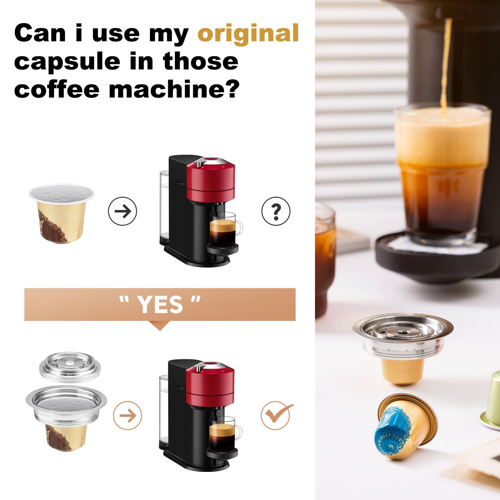 Vertuoline - Adattatore riutilizzabile per capsule di caffè NS Pod Vertuo Pop Next,Convertitore per capsule di caffè in acciaio inossidabile compatibile con Delonghi ENV135 VertuoLine GCA1 (80 ml)