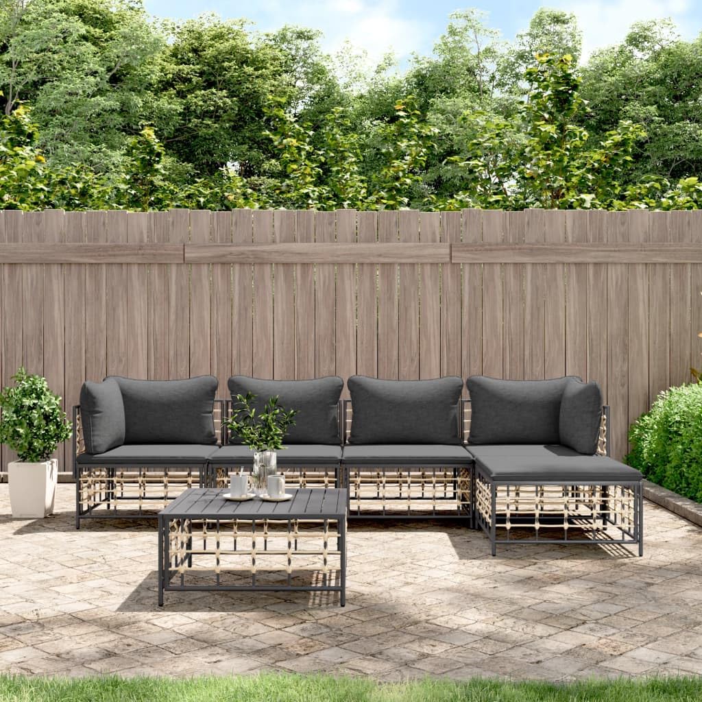 Salon de jardin 6 pcs Solivagant résine tressée anthracite pour grand espace confort