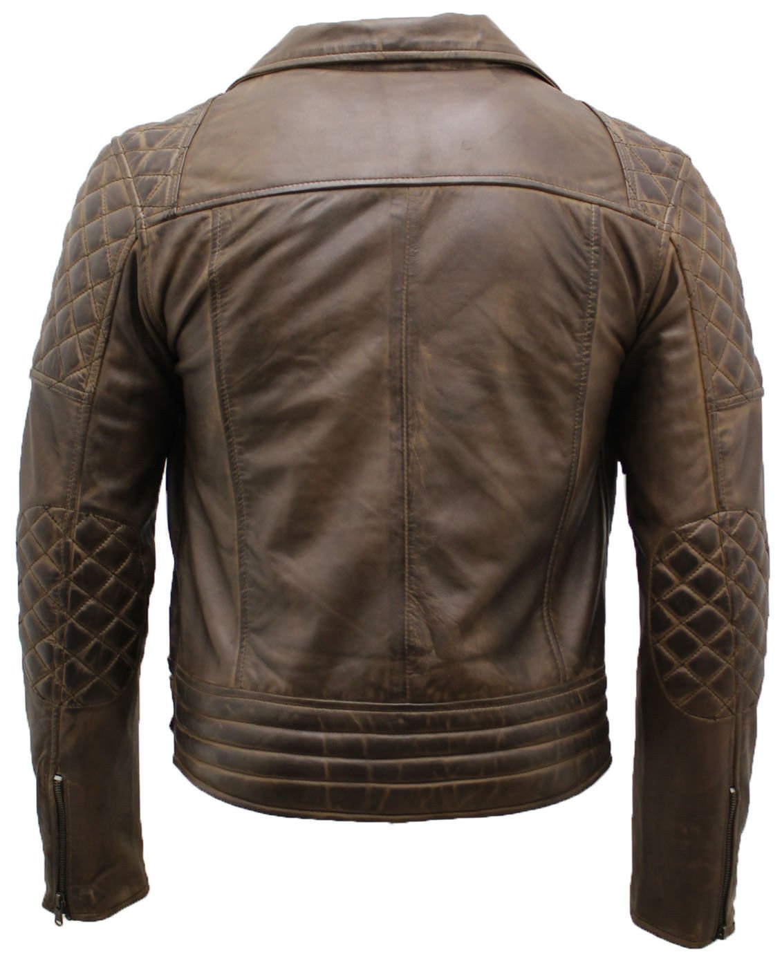 Chaqueta Motera de Cuero Marrón Broncearse Claro Oliva de los Hombres