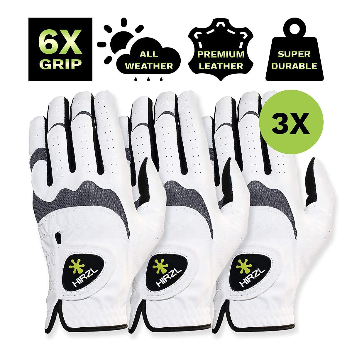 HIRZL Trust Hybrid – Men’s All Weather Golf Glove | Kangaroo Leather | Grip - Ergonomic Fit, |Cadet Medium, Worn on Left Hand - (Pack of 3)