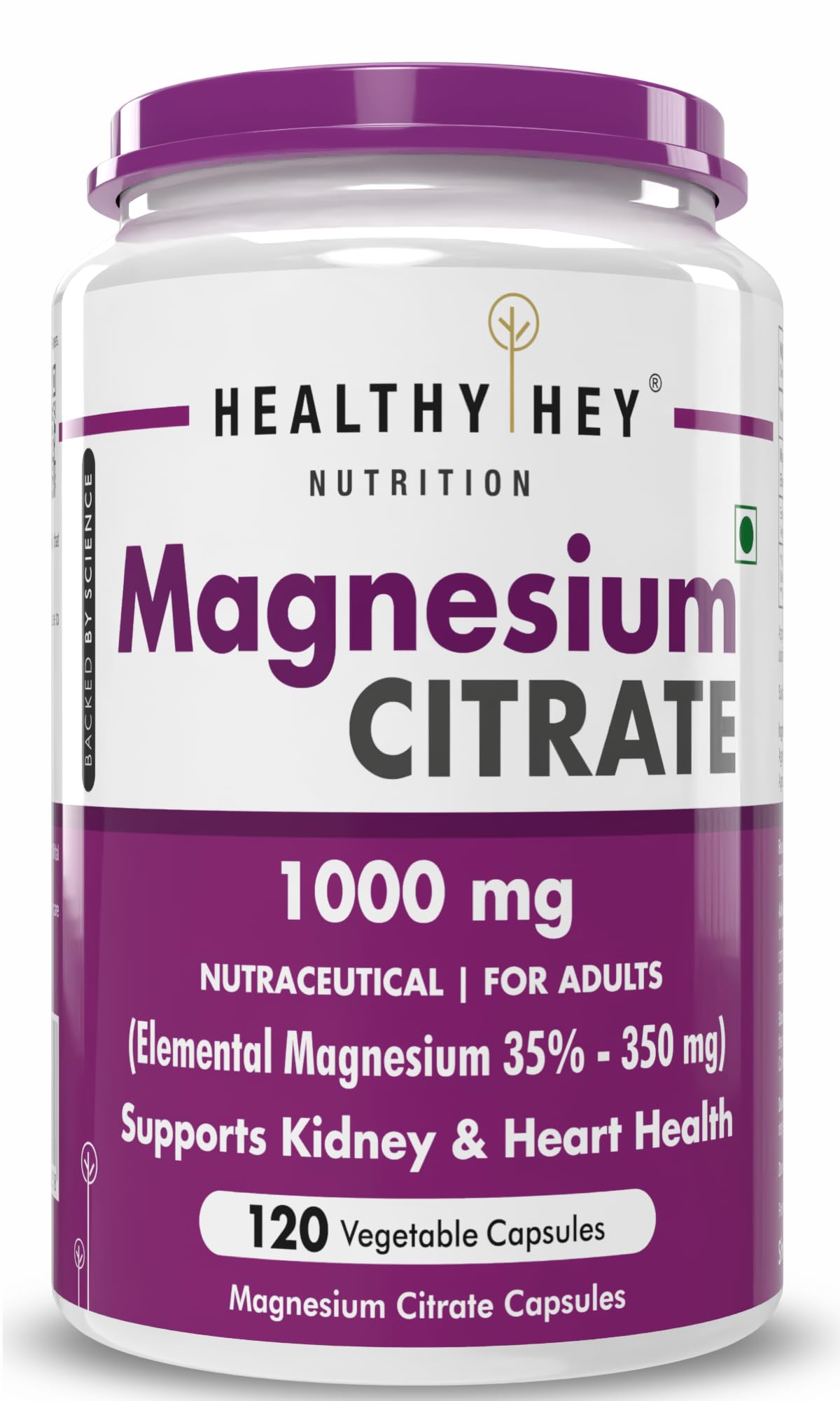 HealthyHey Nutrition Magnesium Citrate-120 Vegetable Capsules