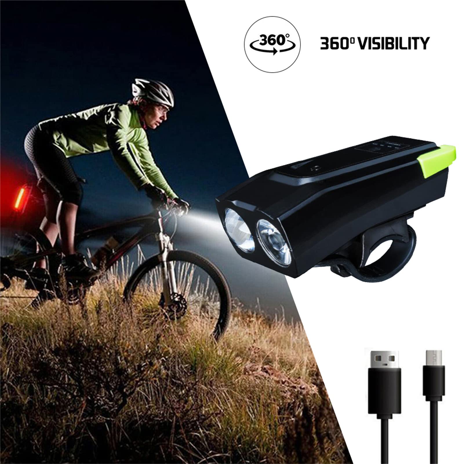 Oświetlenie Bezpieczeństwa Światło Rowerowe Reflektor 4000mah Zestaw Do Ładowania Usb Światło Rowerowe Wodoodporny Super Jasne Światło Rowerowe I Dzwonek Samochodowy Na Prezent