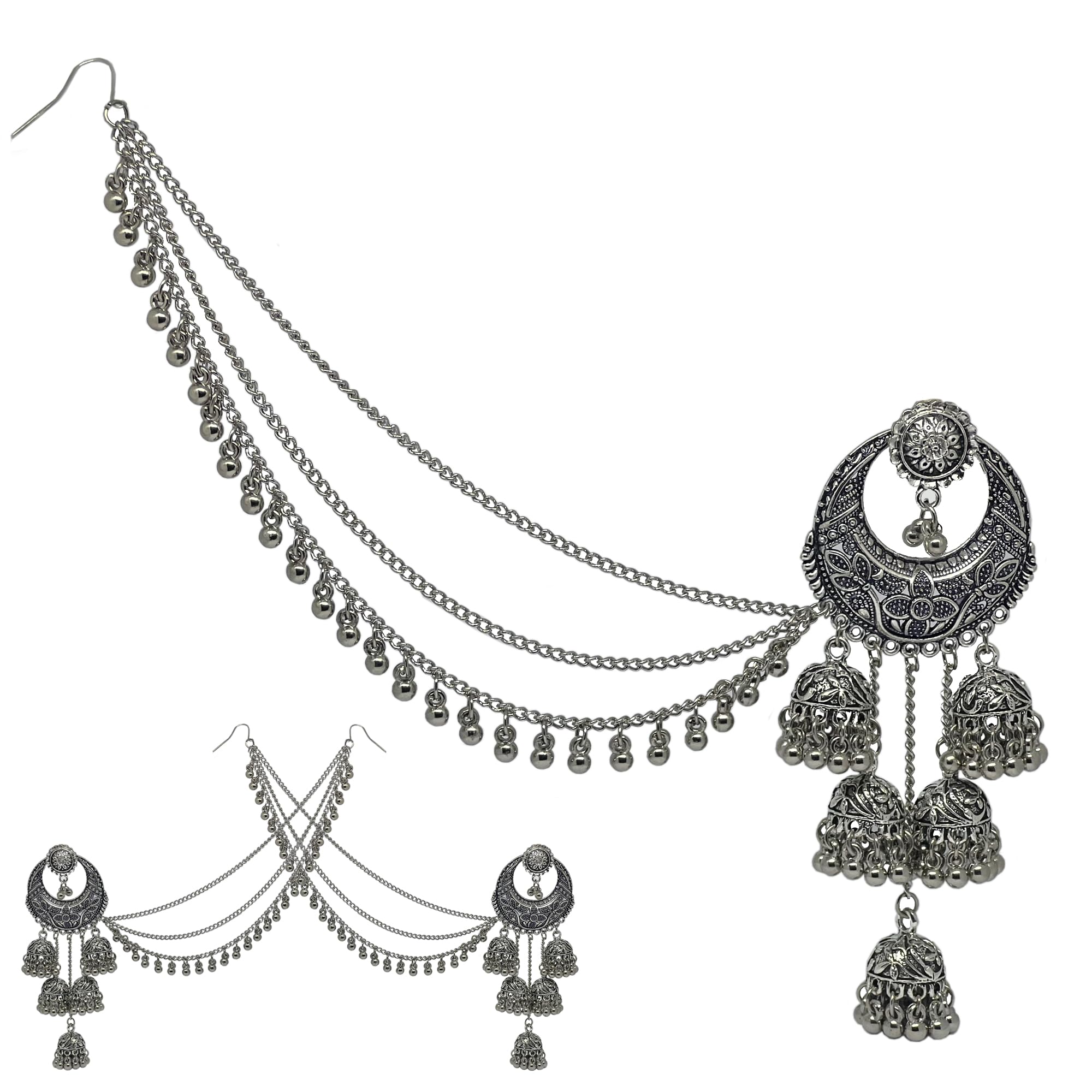 THE STYLE COURTYARD Oxidized Traditional Wedding Earring Chandbali Design Bahubali Hair Chain or Kan chain Ethnic Earrings Jhumka for Women and Girls (B0CS6WVFKQ) Amazon Price History, Amazon Price Tracker