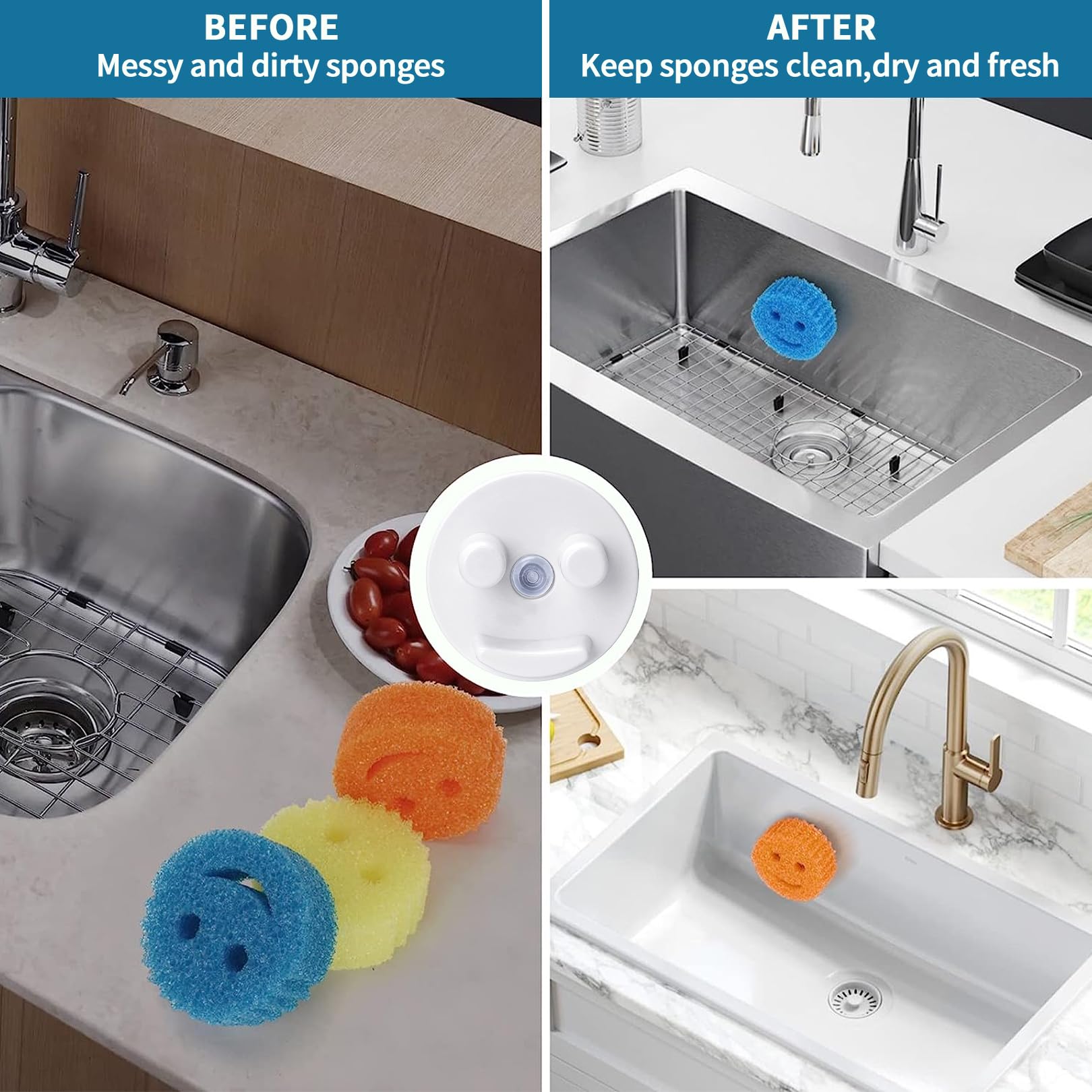 Scrub Sponge Holder for Daddy Mommy,Smiley Face Sponge Storage Holder,Suction Cup Scrub Holder For Sink,Kitchen Sponge Holder - Image 4