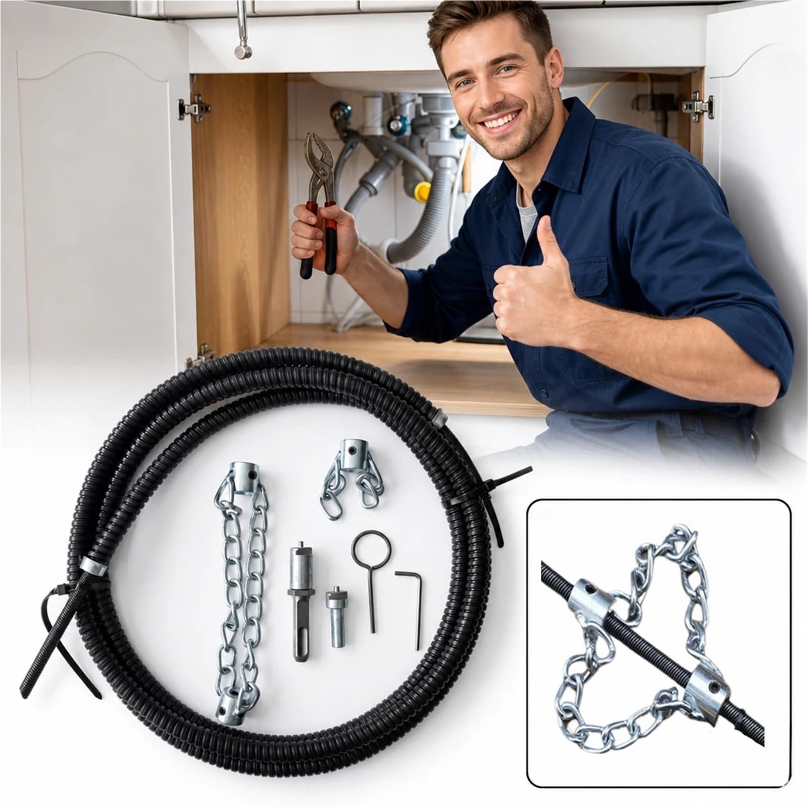 Molla for Pulitore Di Scarico for Trapano Elettrico Con Estensione | Strumenti for tubi lavello for tubi idraulici for la pulizia della draga for tubi fognari(6M)