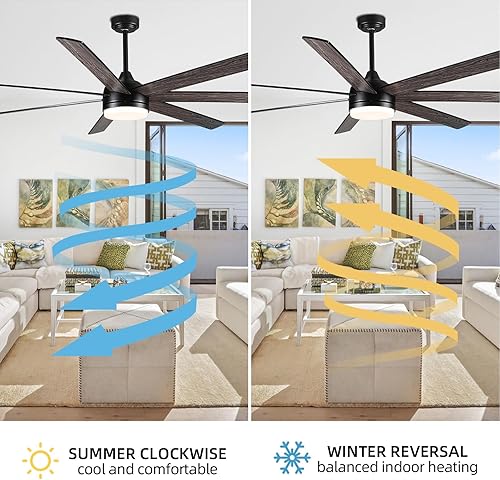 Miniatura 5 de Viossn 62 Inch Ceiling Fan with Lights, Outdoor Ceiling Fan with light 7 Reversible Blades,Dimmable, Black Ceiling Fan with 4"12" Downrods for