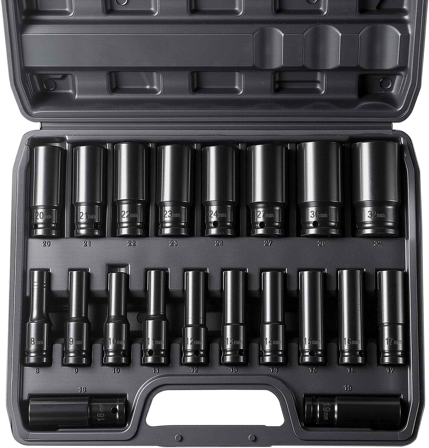 Impact Socket Set 1/2 Inch, 20-Pcs Drive Socket Tool Set,CR-V Impact Wrench Nut Set, 8-32 mm Hexagonal Sockets, Power Socket Spanner Set for Repair and Maintenance