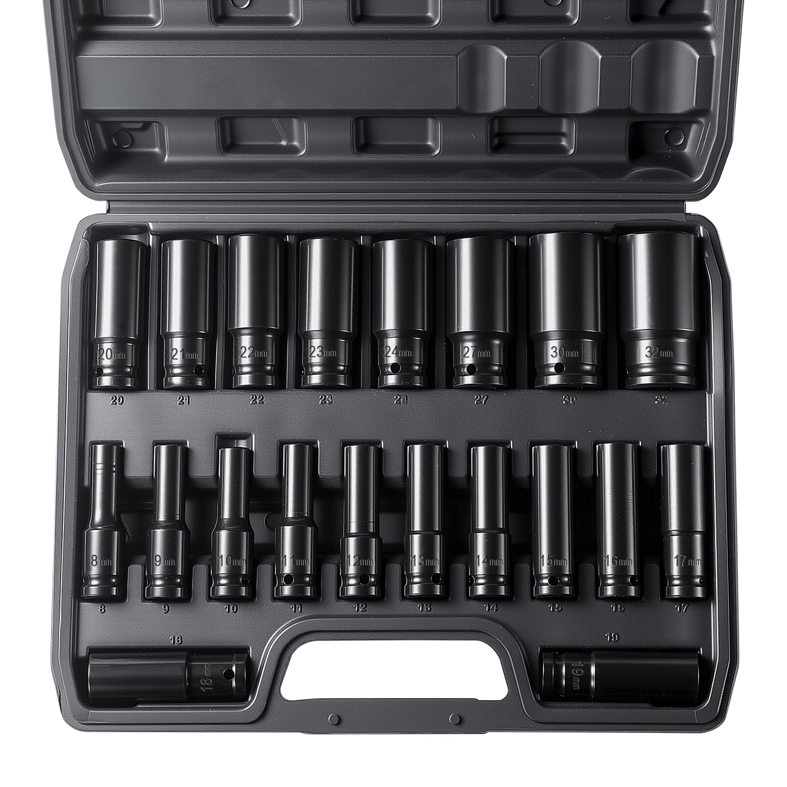Pamatio Impact Socket Set, 1/2 Inch Drive Socket Set,20 PCS CR-V Deep Impact Wrench Nut Set, 8-32 mm Sockets, Power Socket Spanner Set for Repair and Maintenance