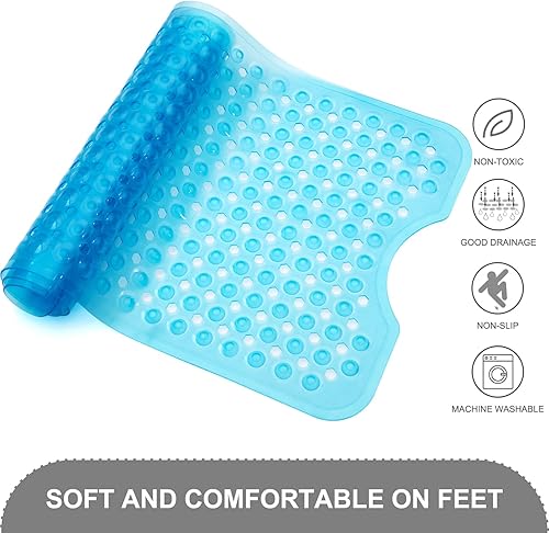 Vista 78 de Tapetes para bañera y ducha, antideslizante, 40 x 16 pulgadas, extra grande, lavable a máquina, con orificios de drenaje, ventosas para suelo de Gris