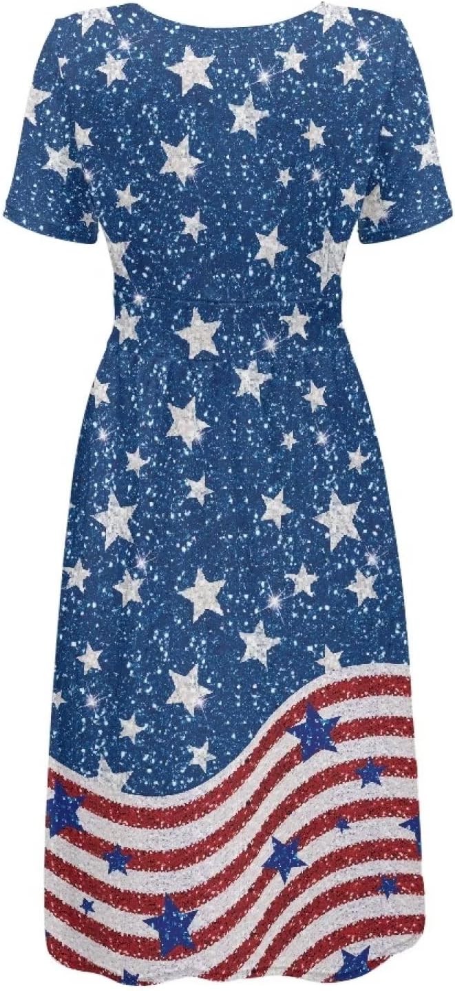 Women's Summer Formal Dresses Short Sleeve Wrap V Neck Dresses Bridesmaid Wedding Guest Dress with Pockets - Image 4