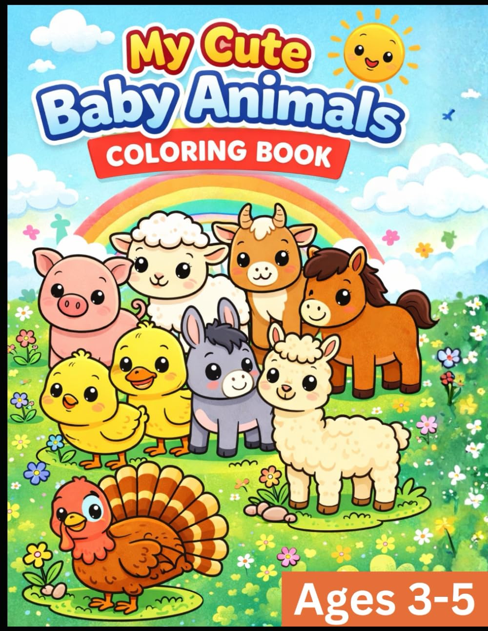 Baby Animals Coloring Book for Toddlers Ages 3–5: Simple and Cute Farm & Woodland Animal Pages with Bold Lines and Big Pictures