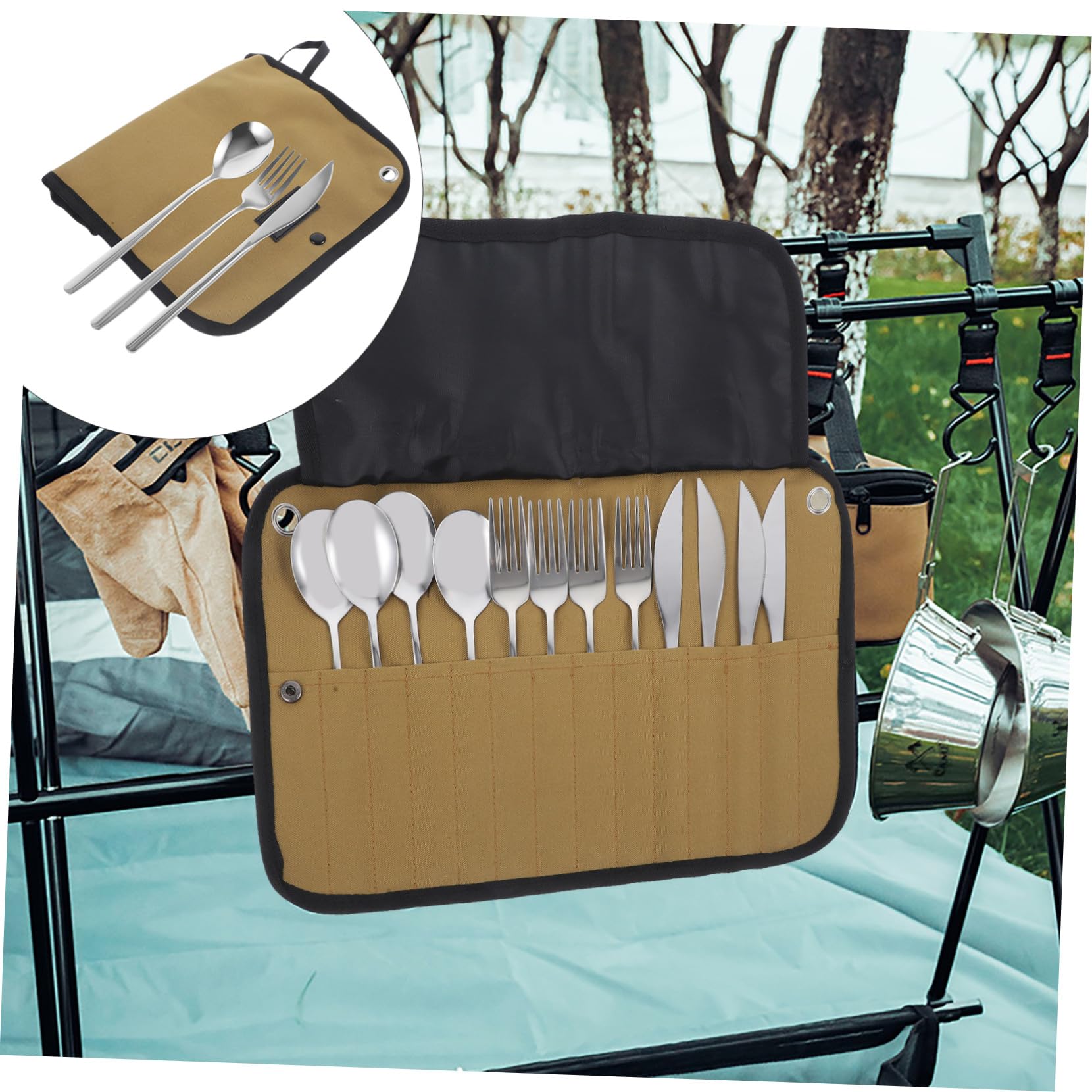 Ensemble de Vaisselle de Camping Portable 1 Set Pochette Roulée
