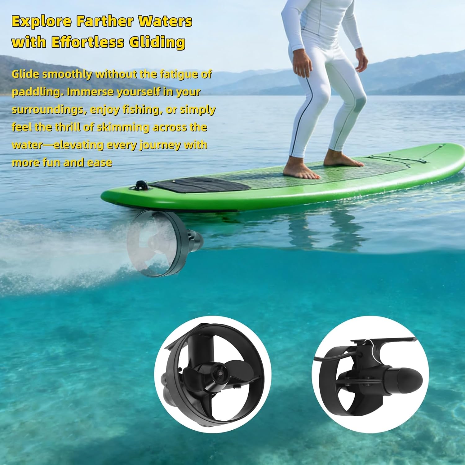 SUP Electric Fin Underwater Thruster Stand Up Paddle Board Brushed Motor 12V Up to 2 Hours Surf Board Kayak Thruster Rechargeable with Button Control, Supports within 440 lbs