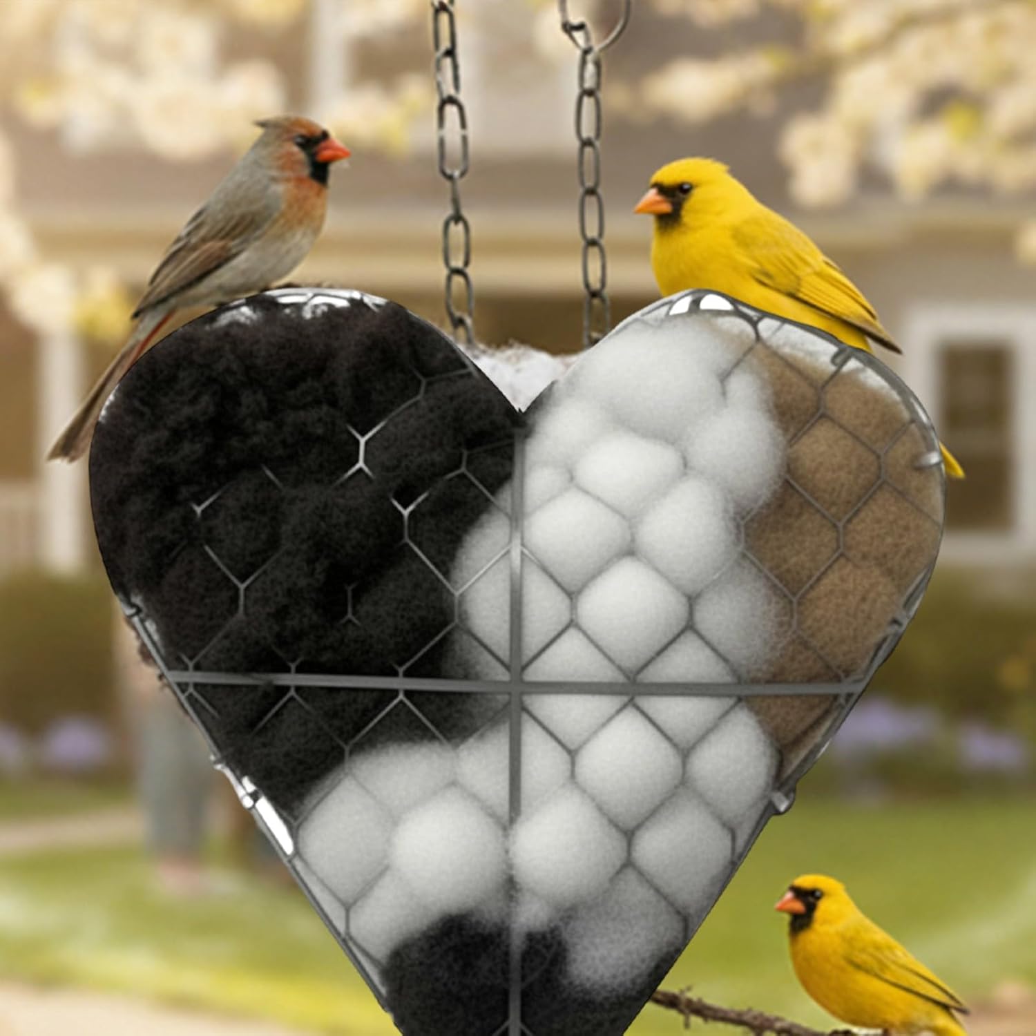 Handmade Alpaca Fiber Bird Nesting Heart - Refillable Garden Decor & Hummingbird Gift, Wildlife Habitat for Bird Lovers (1/2/3 Set)