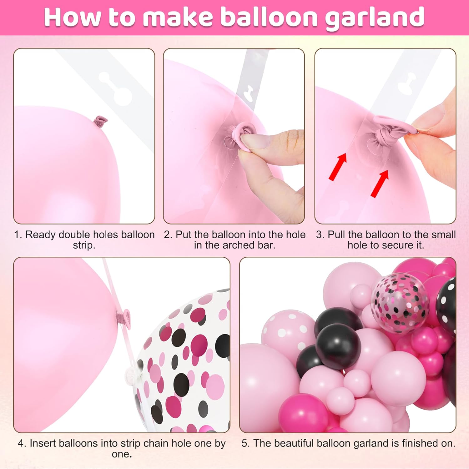 Amandir 153pcs Pink Black Balloon Garland Arch Kit, Different Sizes 18 12 10 5 inch Pink Black Latex Dot Confetti Balloons for Girl Cartoon Mouse Birthday Party Decoration - Image 5