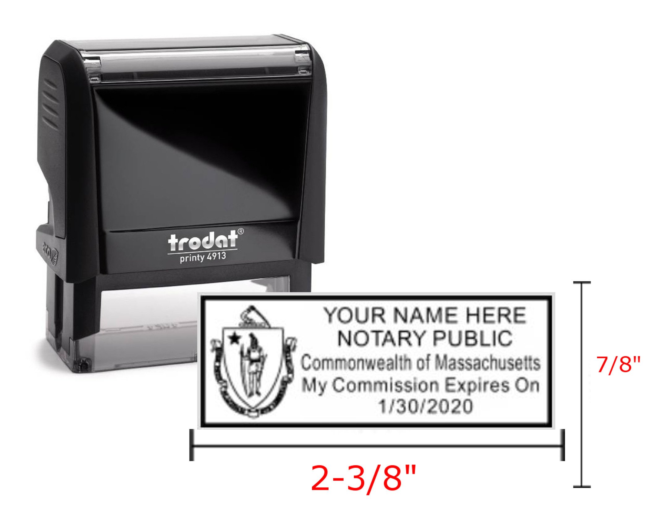 Massachusetts Notary 4913 Black Stamp | Printy Model | 2.3X.81 inch Rectangular | Massachusetts (Two Stamps -Same Customization)