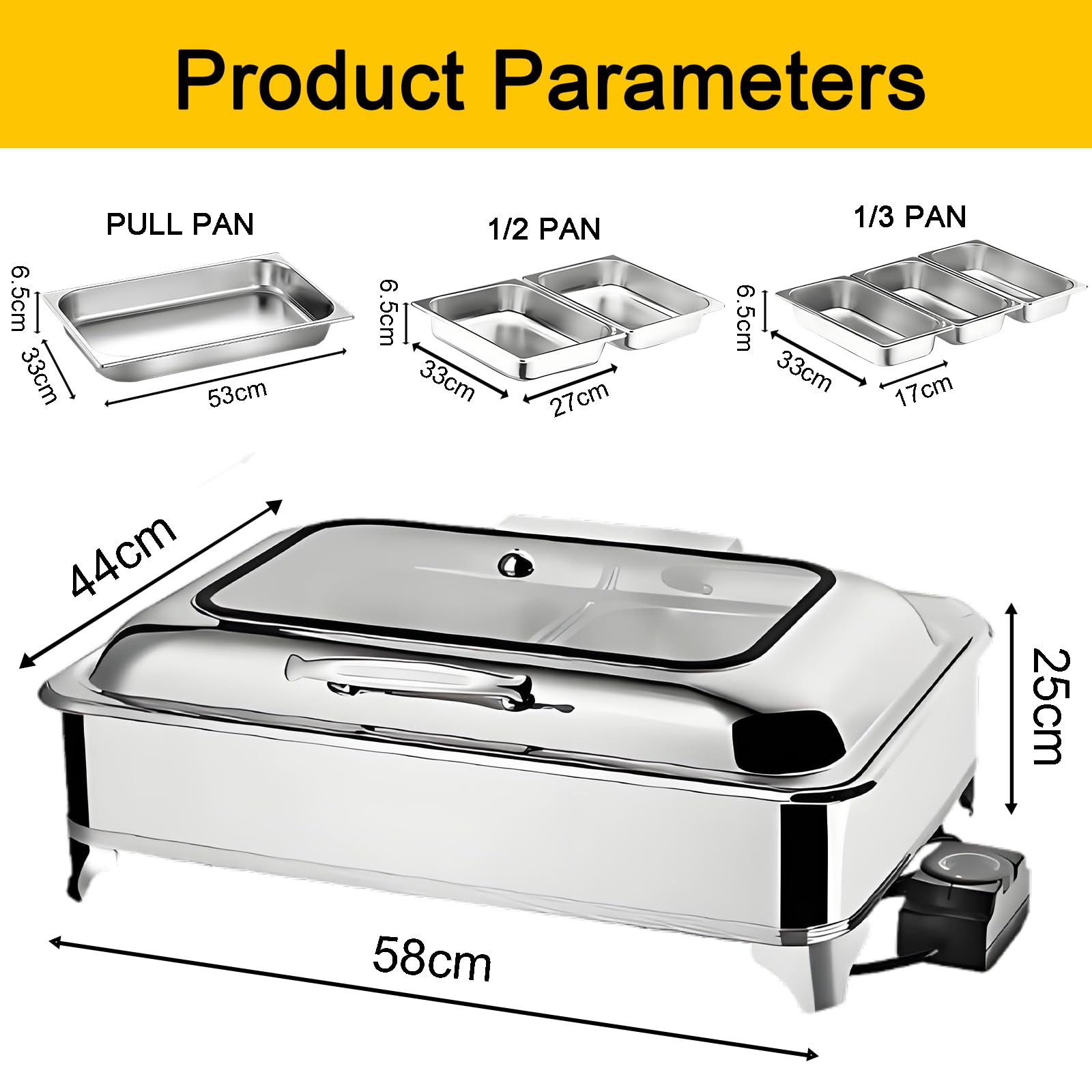Chafing Dish Buffet Elettrico, 9L Professionale Scaldavivande Elettrico per Buffet Acciaio Inox, Contenitore Scalda Cibo Temperatura Regolabile per Catering, Buffet, Hotel, Ristoranti(1/2 Pan)
