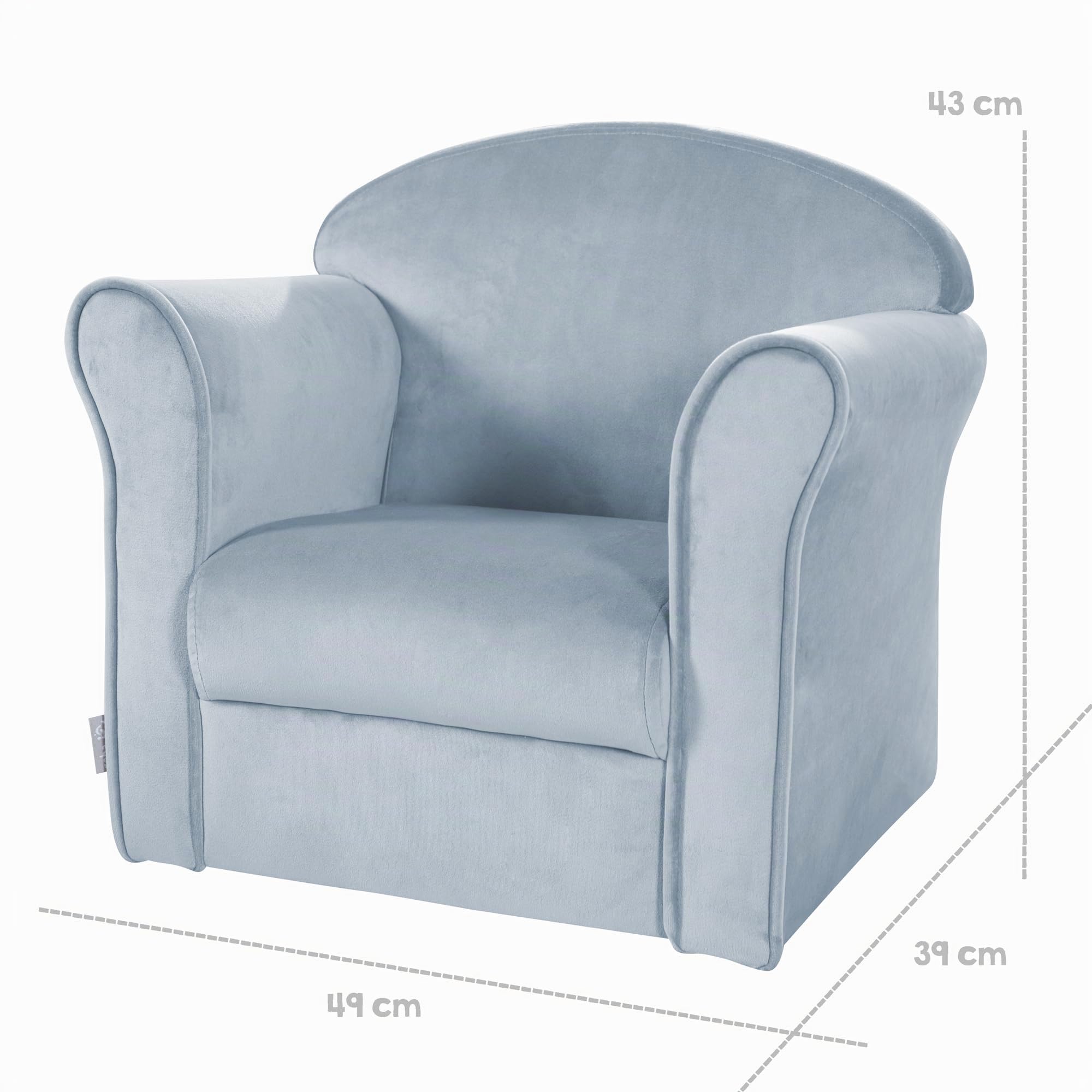 Roba Sillón Infantil Lil Sofá con reposabrazos, para niños y niñas, cómodo sillón para bebé, Tela de Terciopelo Azul, Mini sillón para bebé y habitación Infantil