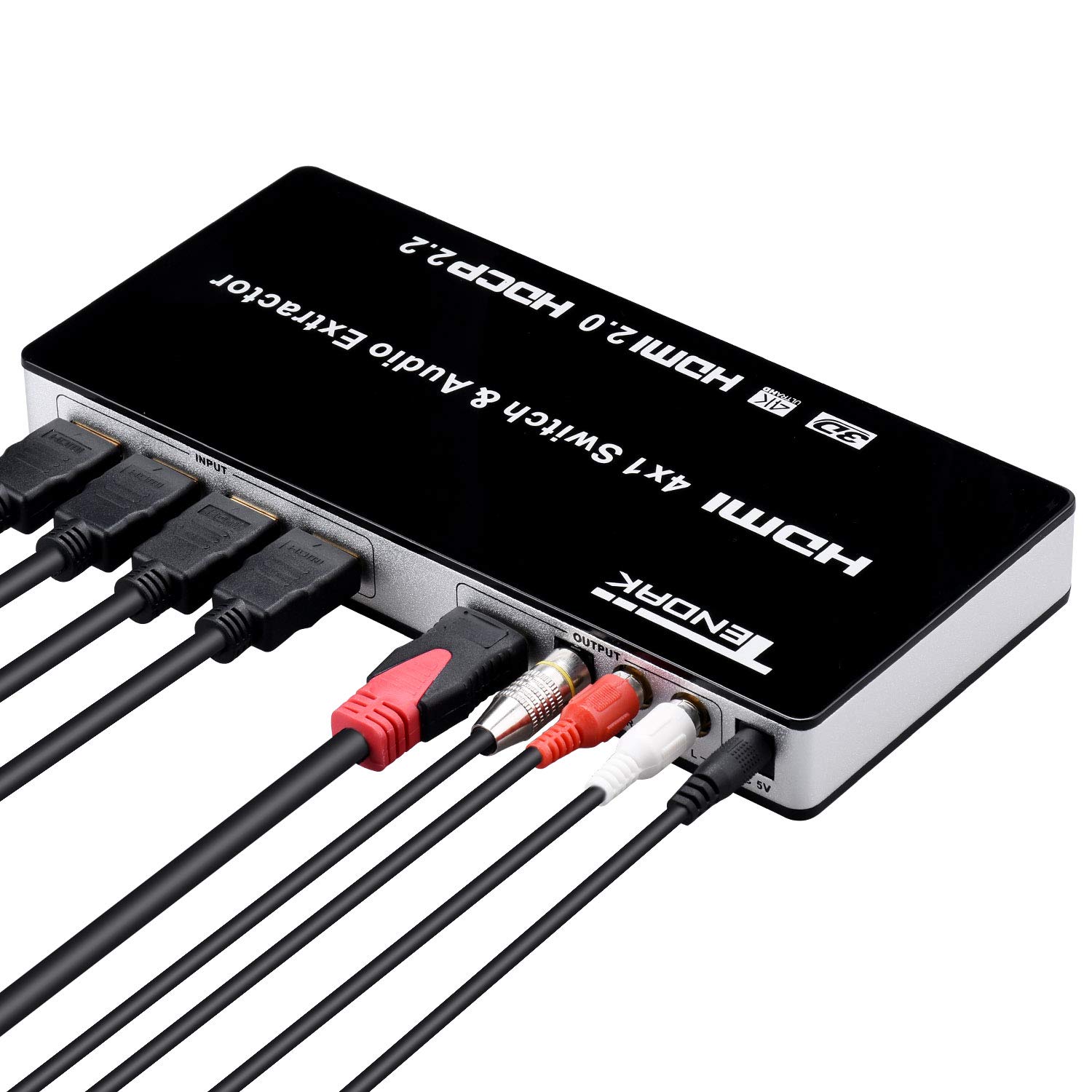 Tendak 4 Ports HDMI Commutateur 4K Répartiteur HDMI 4 en 1 avec Optique et L/R Audio Extracteur avec Télécommande Supporte 4K@60Hz UHD HDCP 2.2 Arc 3D