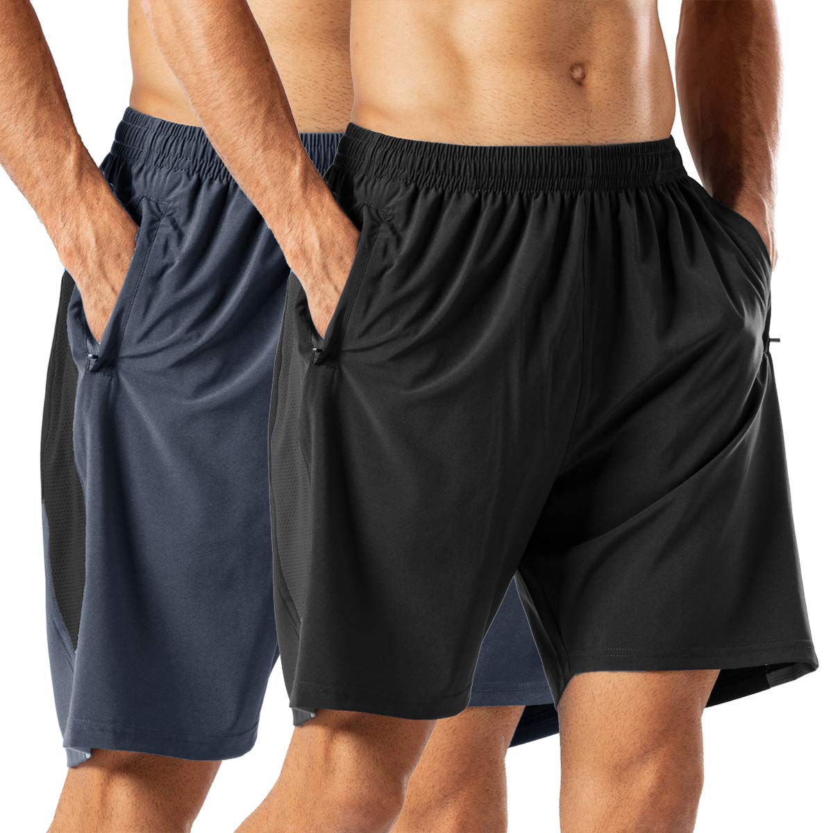HMIYA Herren Sport Shorts Schnell Trocknend Kurze Hose mit Reißverschlusstasch
