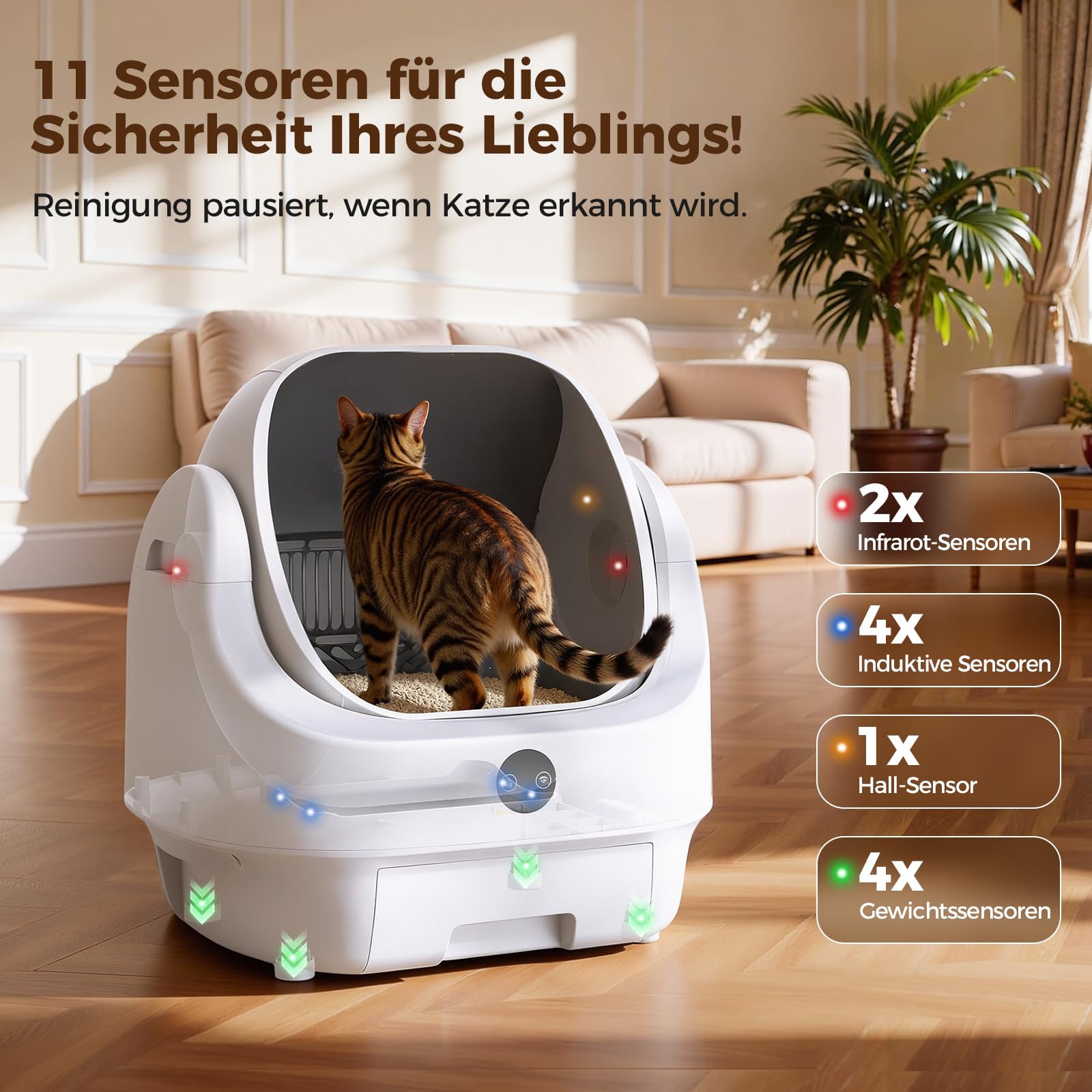 Katzenklo Selbstreinigend Offen, Ellenpent Elektrische Katzentoilette für Große Katzen mit Geruchskontrolle - App-Steuerung & Sensoren Katzenklo Automatische Reinigung