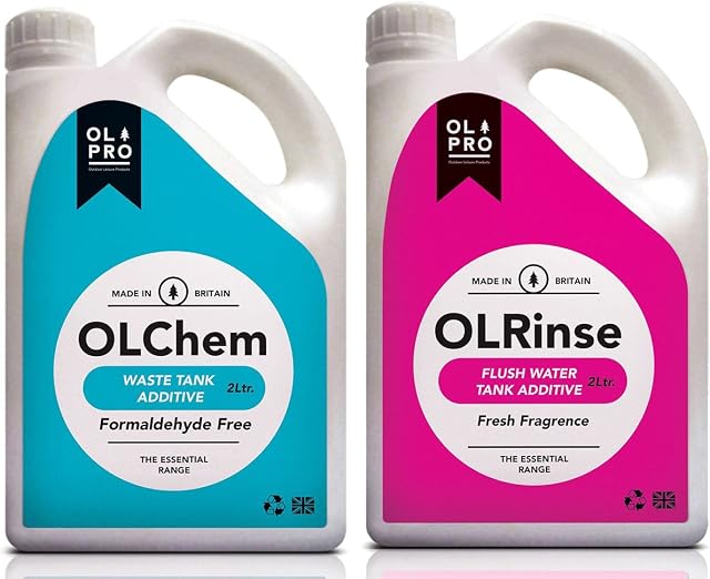 OLPRO Outdoor Leisure Products Toilet Chemical Camping Porta Potti Fluid OLChem & OLRinse 2 Litre Formaldehyde Free Twin Pack