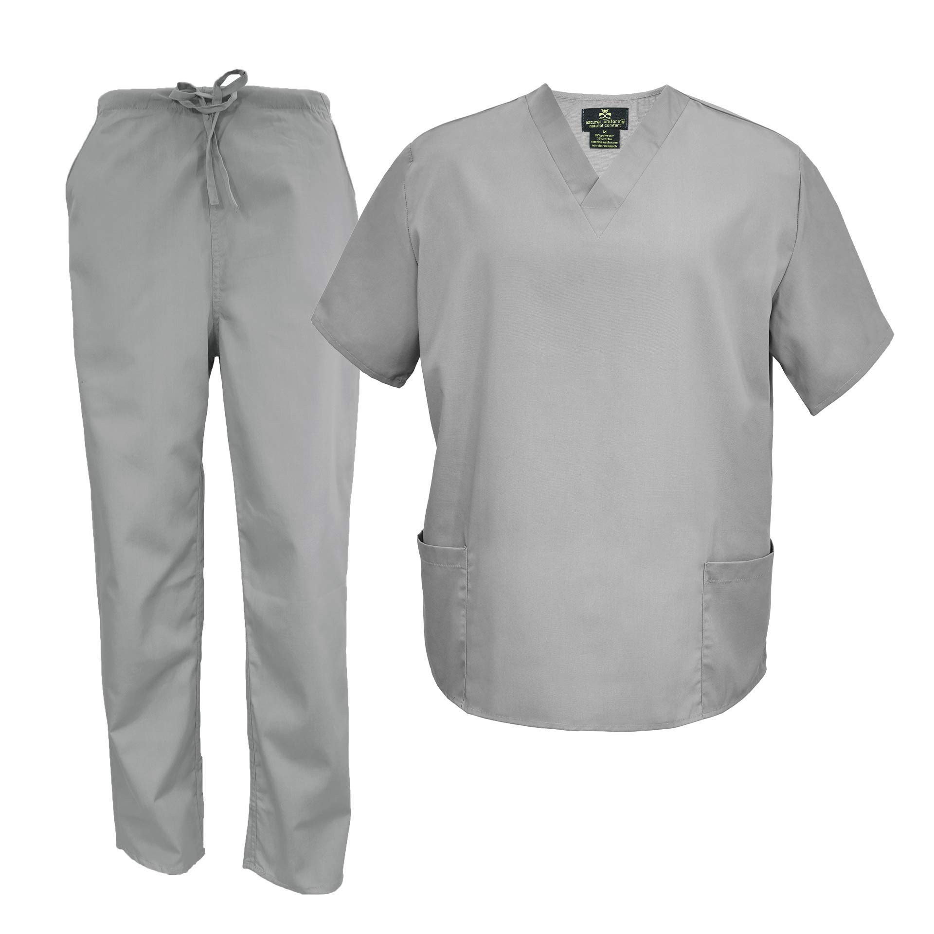 M&M Scrubs Men's Scrub Set Medical Scrub Tops and Pants (Large, Grey)