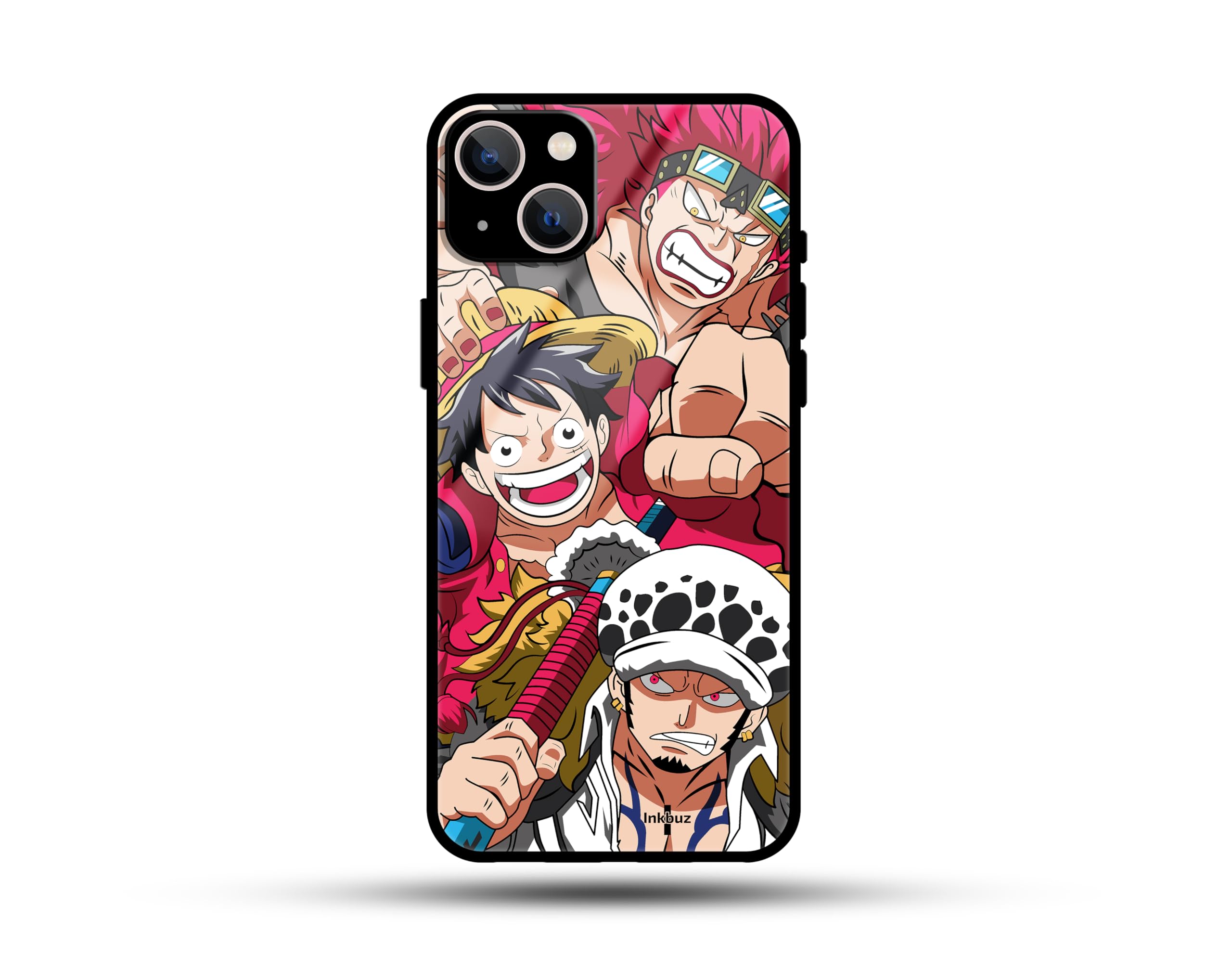 B Mart Monkey D.Luffy - Trafalgar D.Law - Eustass Kid The Worst Generation Pirates One Piece Anime iPhone Back Case | Strong Glass Cover | Camera & Edge Protection (15 Plus)