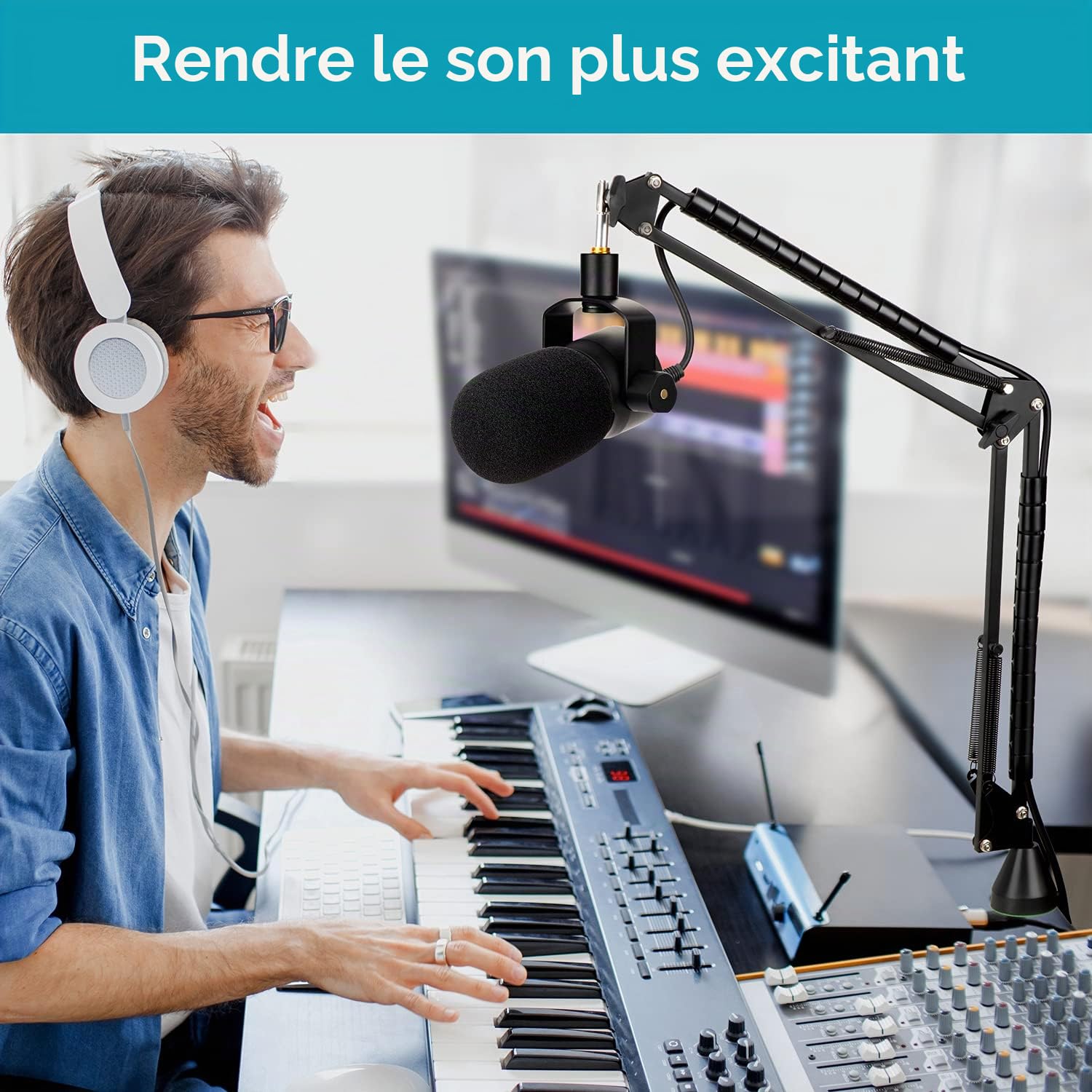 YOUSHARES PodMic Bras Micro – Support Microphone Professionnel Réglable avec Bonnette Micro Mousse, Pied Micro Pince Compatible avec Rode PodMic pour Streaming, Podcasts, Gaming, Jeu, Broadcast