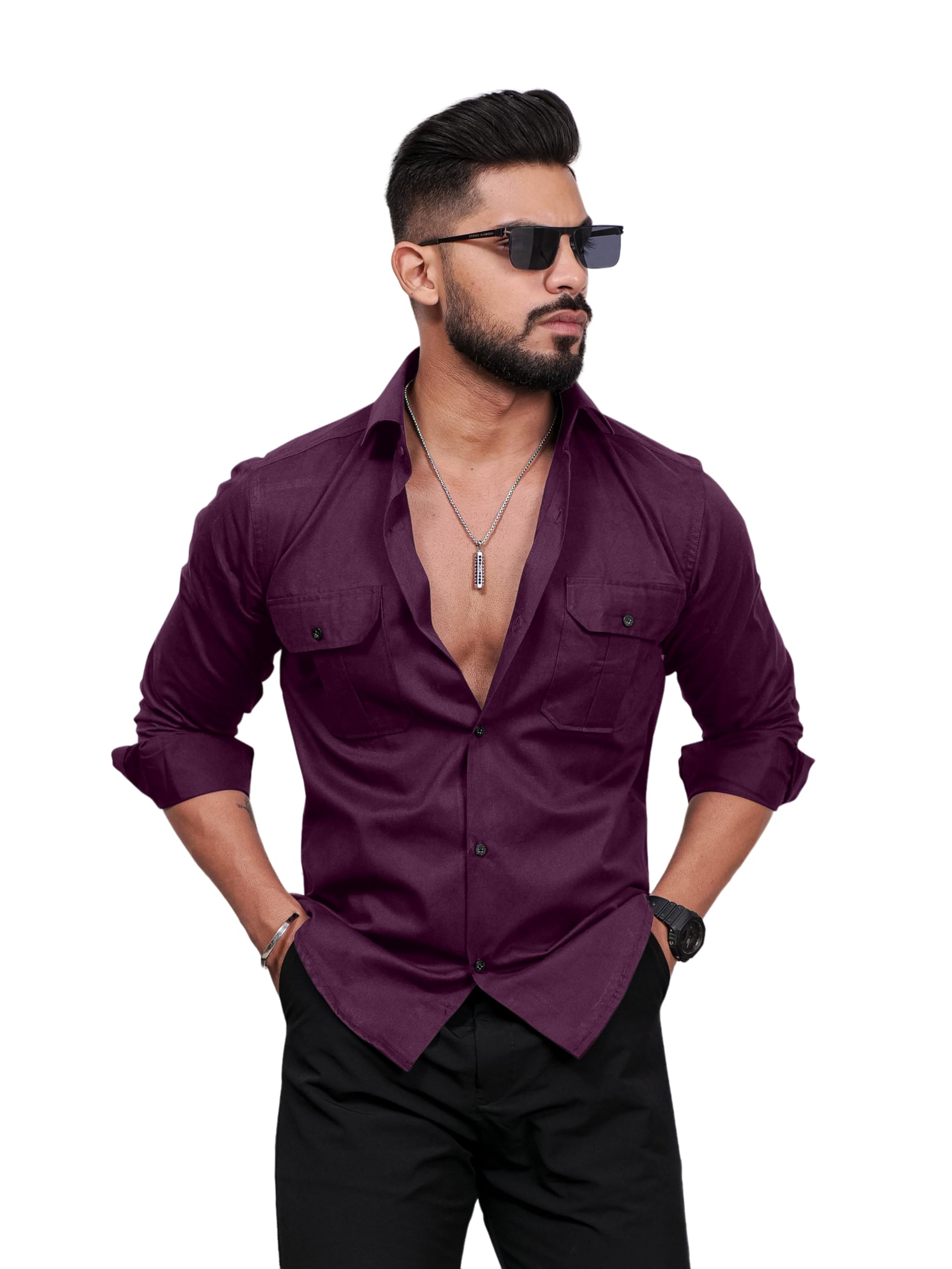 Indoprimo Mens Cotton Shirt With Full Sleeves Spread Collar