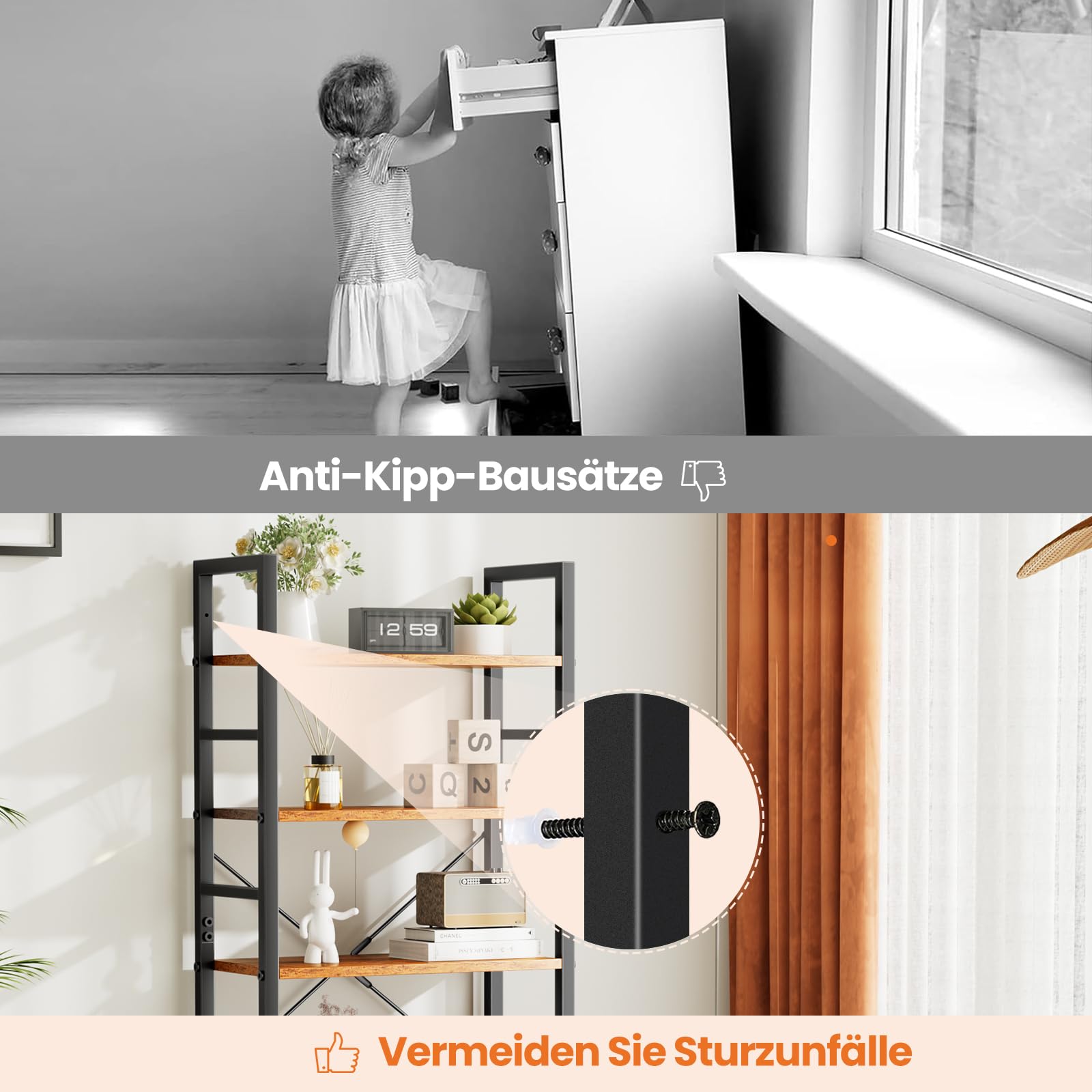 Sweetcrispy Boekenkast, 5 niveaus, staand rek met stalen frame, opbergrek in industriële stijl, planken in de woonkamer, keuken, smalle plank voor kantoor, slaapkamer, werkkamer, modern bruin, 60 x 31