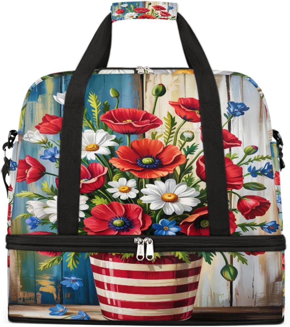 Wood Flower Florals Large Travel Duffel Bag for Women Men Gym Bag Weekender Overnight Bags With Shoe Compartment Foldie Travel Tote Bag Carry On Personal Item Bag for Travel Gym Sports