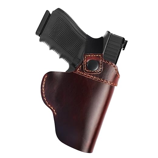OWB Genuine Leather Gun Holster with Retention Strap Compatible with Glock 19/43/43X, Taurus G2C/G3C/G3, S&W M&P Shield, Ruger LC9s, SCCY, Springfield XD/Hellcat, Sig P365/P320 and Similar Sized Guns