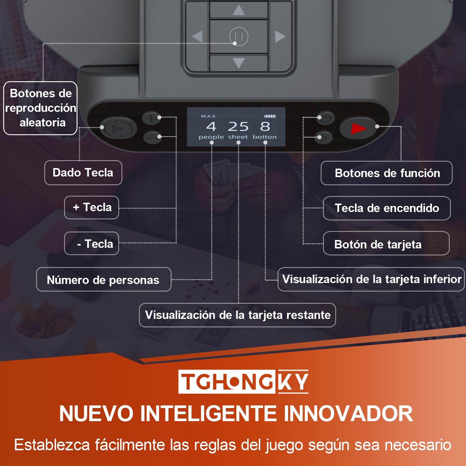 2 en 1 Distribuidor y barajador automático de Cartas Rotación de 360°Máquina automática Distribuidor de Cartas para Juegos de Cartas con 4 Botón Inalámbrico para Viajes y Fiestas