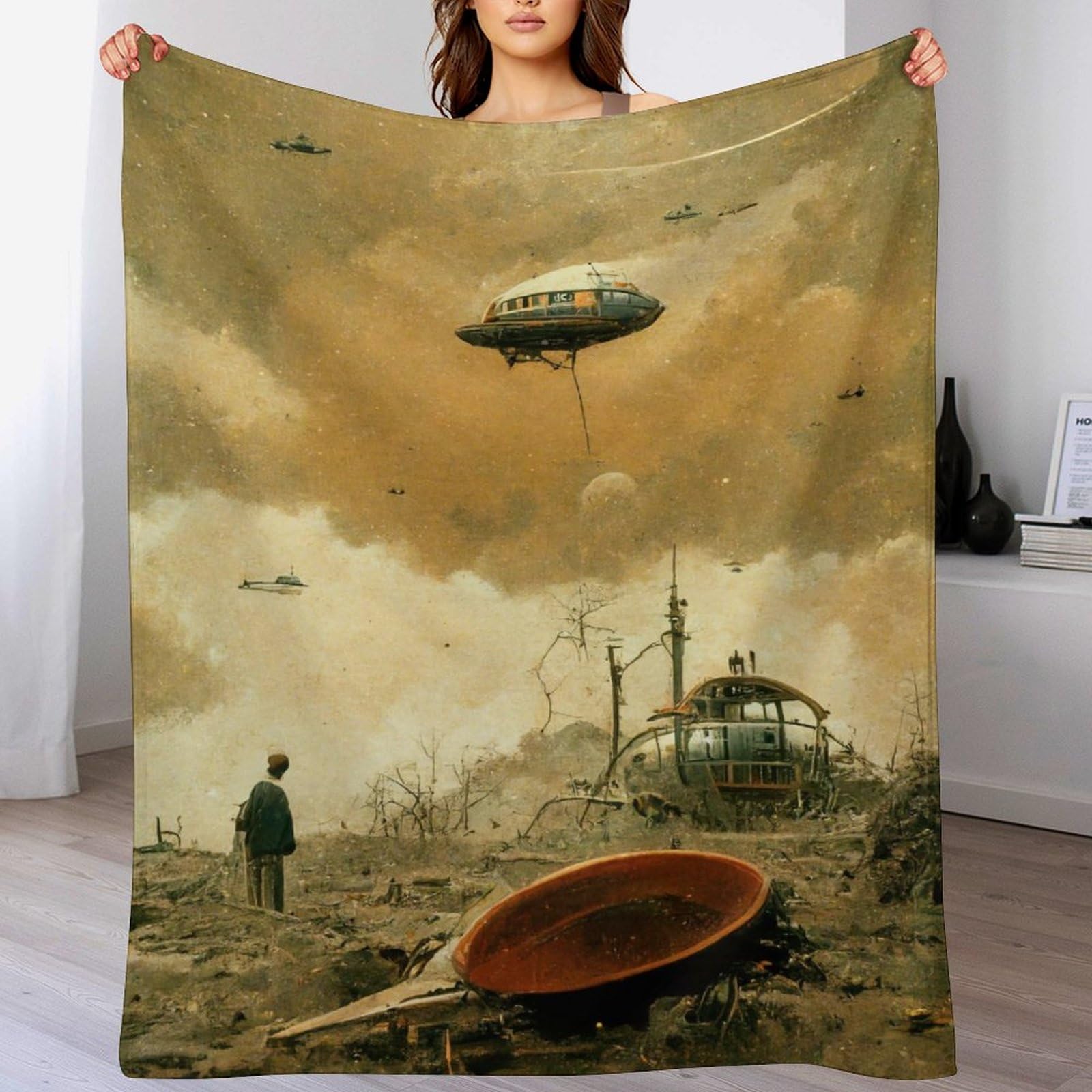 PAZZK Alien Fallout Throw Blanket, Warm Thick Soft All Season Fluffy Plush Couch Throw, Cozy Flannel Blanket Sofa Bed, Microfiber Anti-pilling Washable Bed Blanket,（100×130cm）