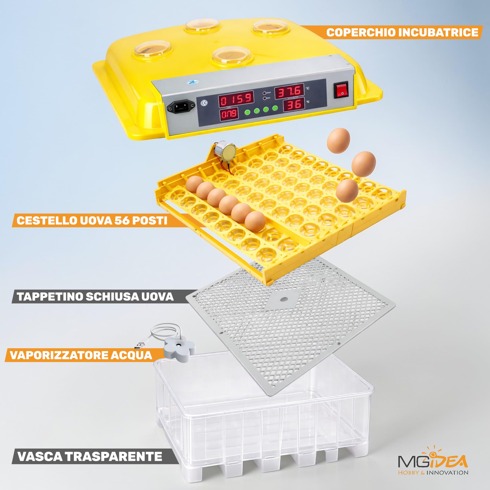INCUBATRICE 56 PLUS POSTI AUTOMATICA GIRAUOVA IGROMETRO KIT SVEZZAMENTO COVA UOVA