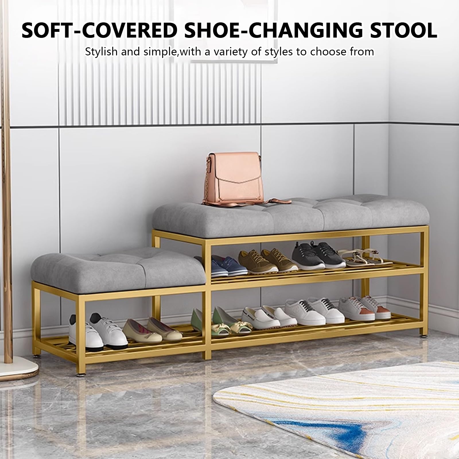 Interior banqueta baño con tapizado, zapatero con asiento, banco recibidor entrada, moderno reposapies sofa, banco zapatero entrada con asiento, para pasillos, salones, vestíbulos, dormitorios y porch