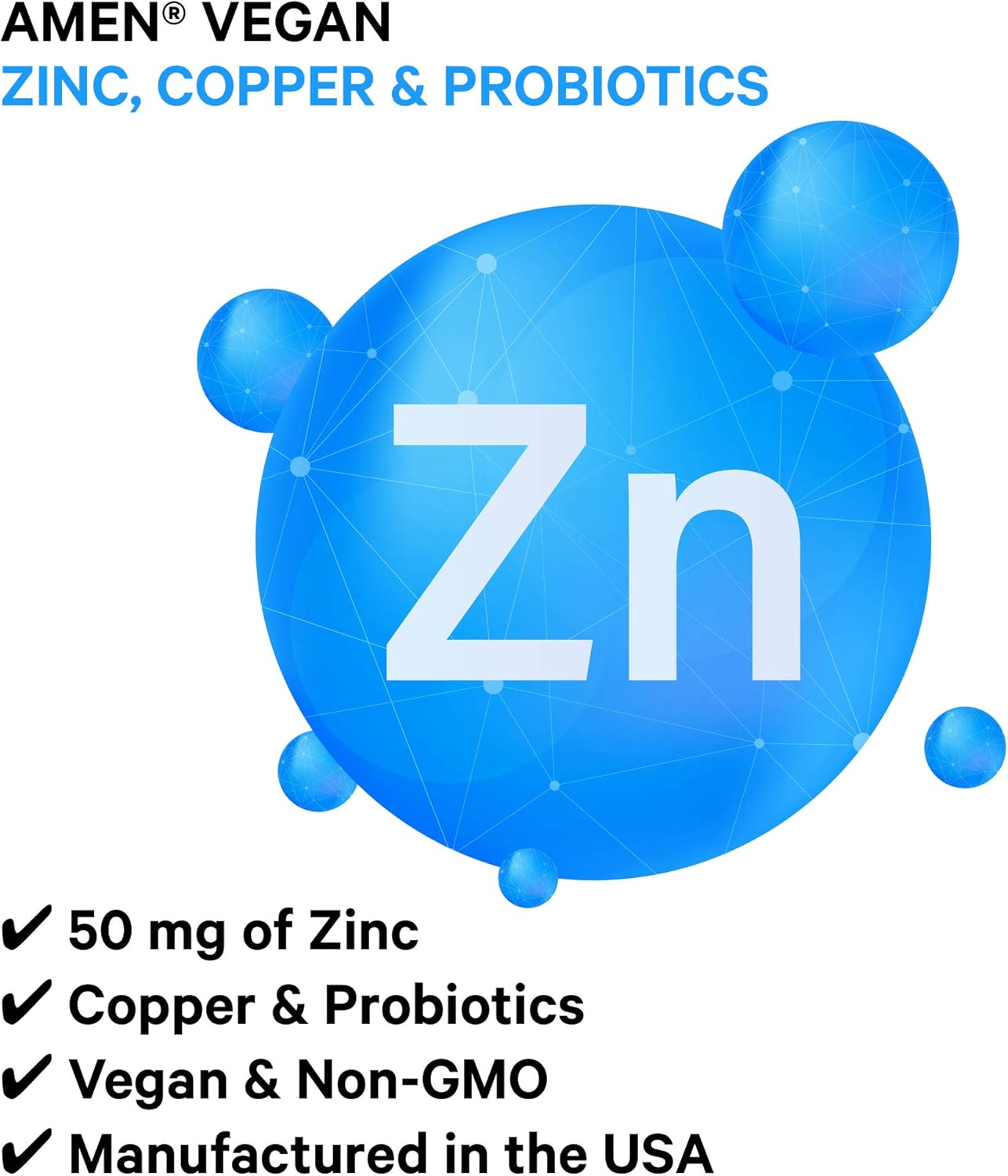 Amen Zinc & Copper Supplement + Probiotics, 3 Months Supply, One Per Day - 50 mg Zinc Picolinate Vitamin Pills - Essential Minerals Supplements – 2 Billion CFUs Probiotic – Vegan, Non-GMO, 90 Capsules : Health & Household