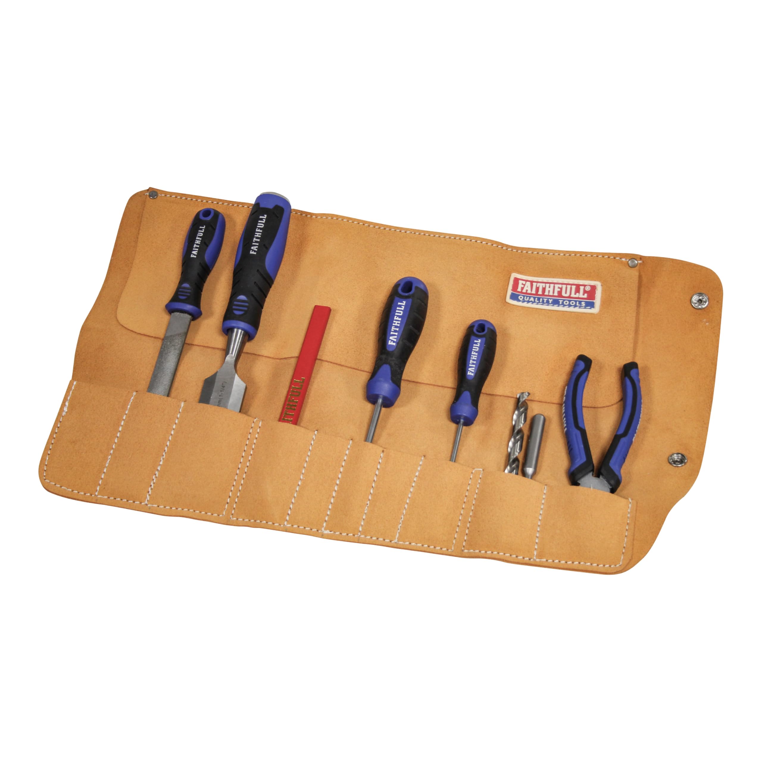 Faithfull Failtr10 10 Pocket Leather Tool Roll 48 × 27Cm