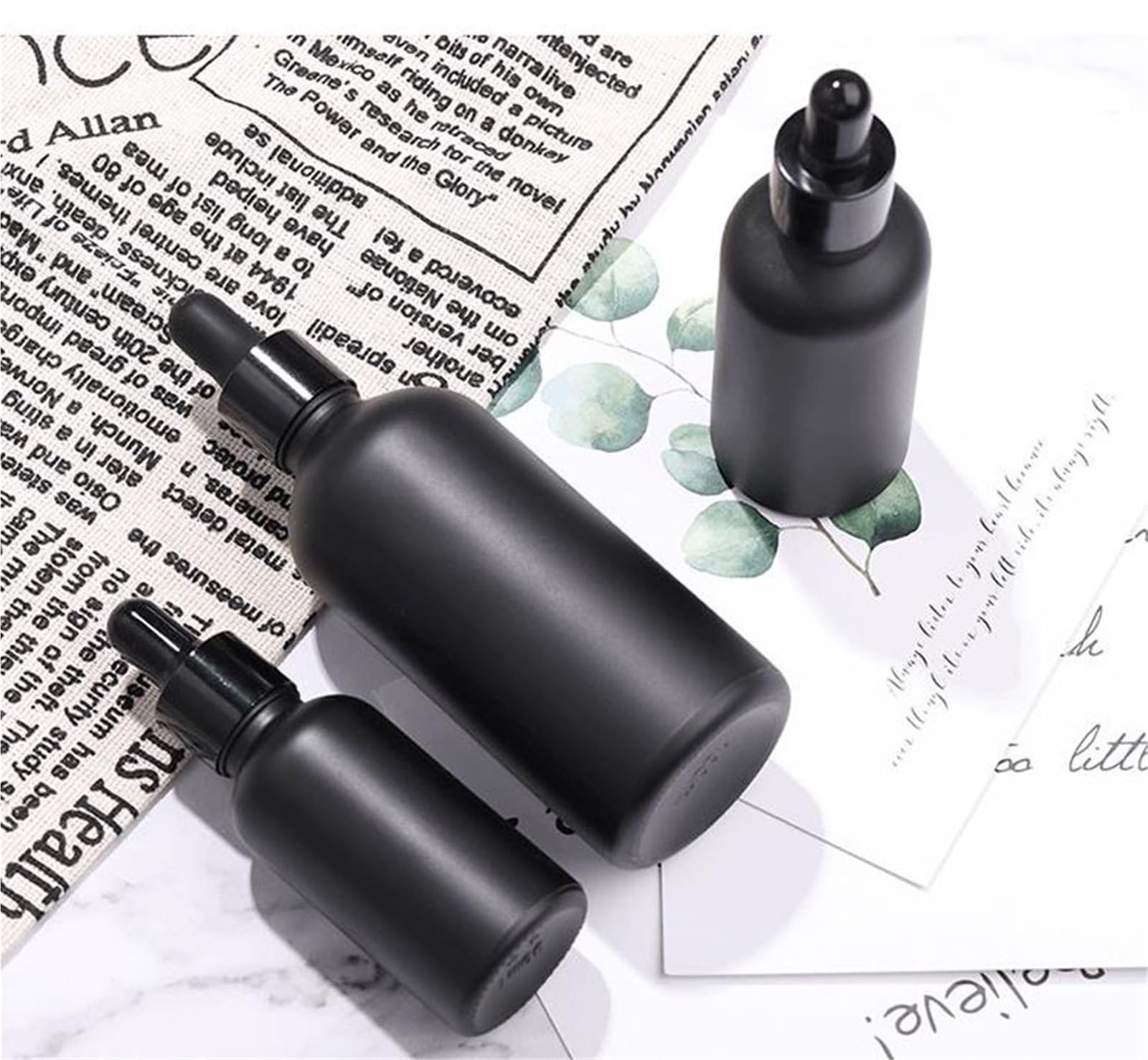 Gotero Botellas cuentagotas de vidrio negro esmerilado, botella pipeta con gotero vacía brillante for suero aceite Perfume esencial(Bright Black,10PCS_100ML)