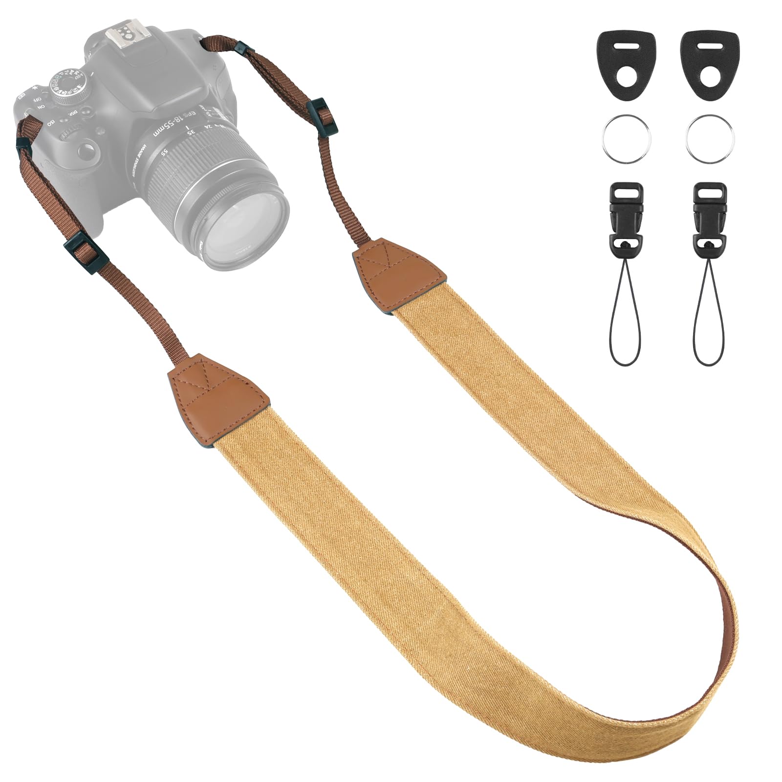 Universal Camera Strap - Camera Neck Strap, Adjustable Shoulder Straps Compatible with Canon, Fujifilm, Nikon, Olympus, Panasonic and other SLR and mirrorless cameras - Khaki