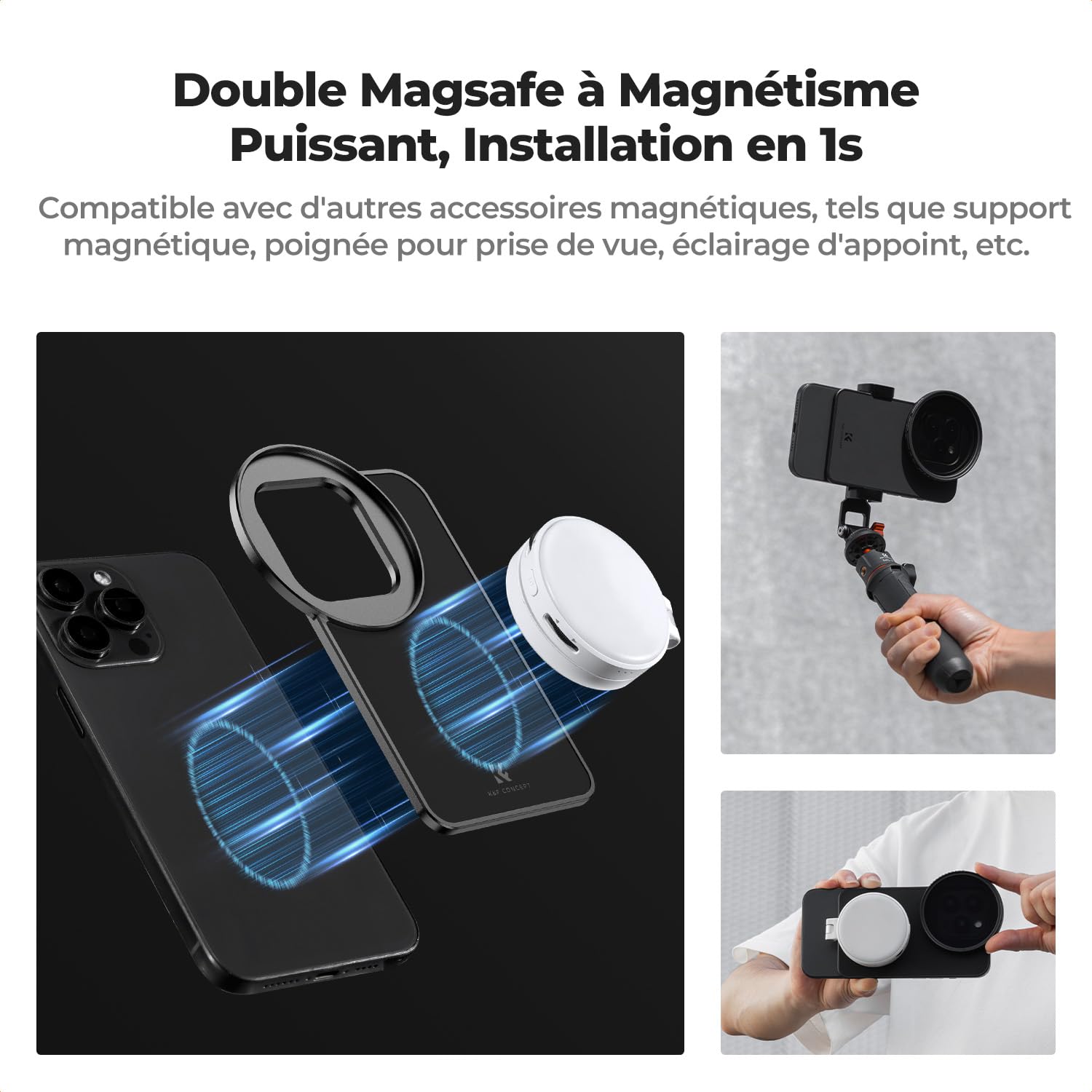 K&F CONCEPT 6.7" Support Magnétique et Filtre Variable ND2-32 et Accessoire Compatible avec 67mm Filtre et iPhone Système Magsafe, Compatible avec 16/15/14/13/12 Pro Max, 16/15/14 Plus