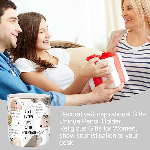 Miniatura 5 de WAVEYU Bonito soporte para bolígrafos de escritorio, organizador de almacenamiento de escritorio de cerámica, taza para bolígrafos y lápices,