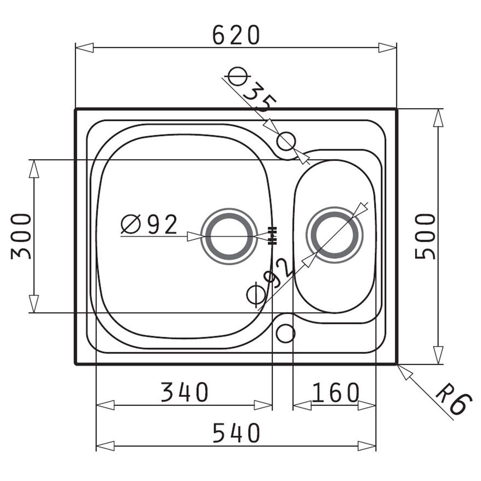 Pyramis Edelstahl-Einbauspüle 1½ Becken 62x50 cm aus 1.4301 medizinisch mit Einhebelmischer & 9 cm Arzthebel - für Arztpraxis & Labor - Spüle ohne Überlauf für hygienische Arbeitsbereiche