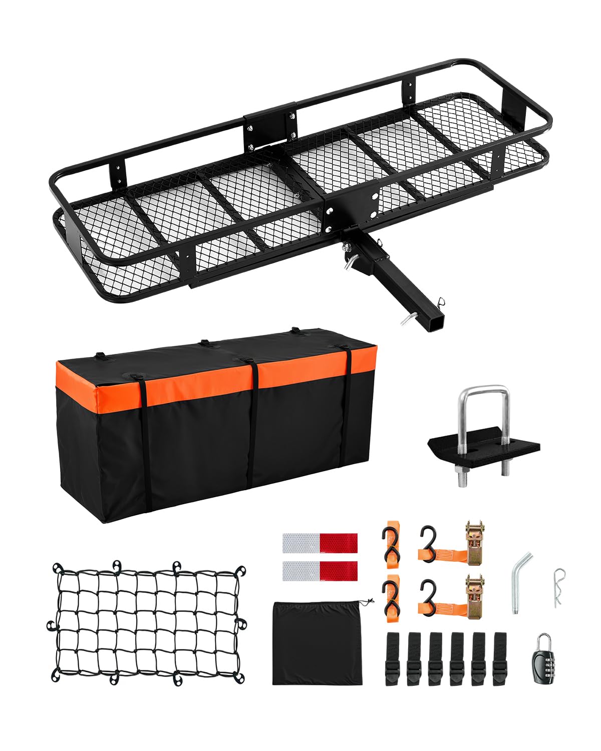 VEVOR 60"x20"x6", Hitch Cargo Carrier, 500 lbs Capacity Hitch Cargo Carrier with Cargo Net & Waterproof Cargo Bag, Folding Hitch Mount Cargo Carrier